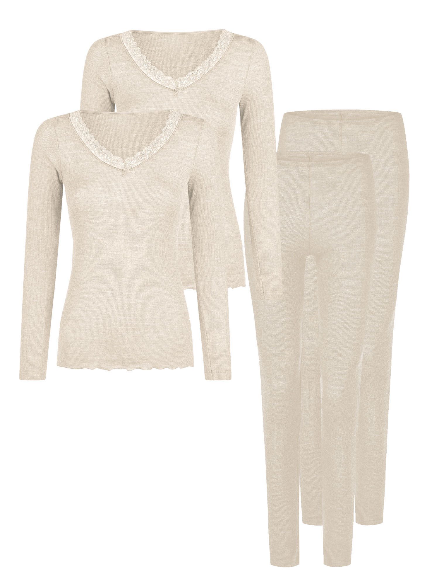 Nina Von C. Set: Unterhemd 2er Pack Langarm Shirt & Leggings Wool Silk (Packung, 2-tlg) luxuriöse Rippe aus softer Seide und feinster Merinowolle