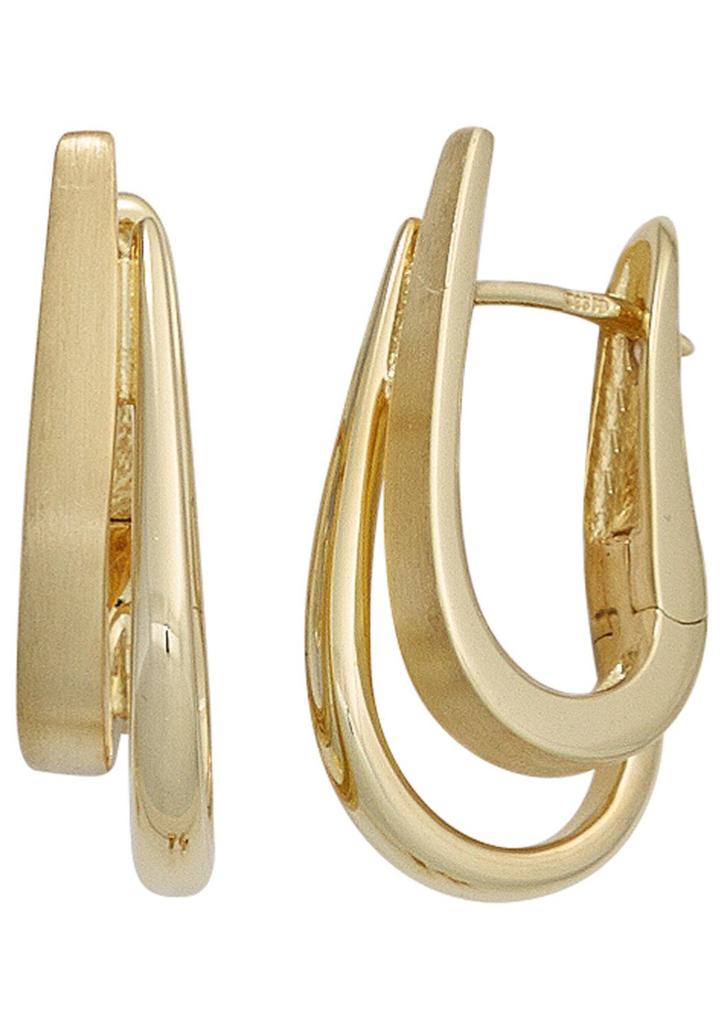 sind Ohrringe teilmattiertem Gelbgold 585 Die gefertigt JOBO aus Gold, Creolen, Paar 585