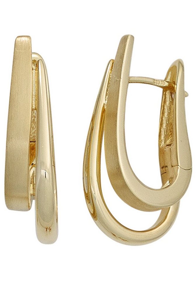JOBO Paar Creolen, 585 Gold, Die Ohrringe sind aus teilmattiertem 585  Gelbgold gefertigt