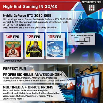 SYSTEMTREFF Gaming-PC (Intel Core i7 12700K, GeForce RTX 3080, 32 GB RAM, 1000 GB SSD, Luftkühlung, Windows 11, WLAN)
