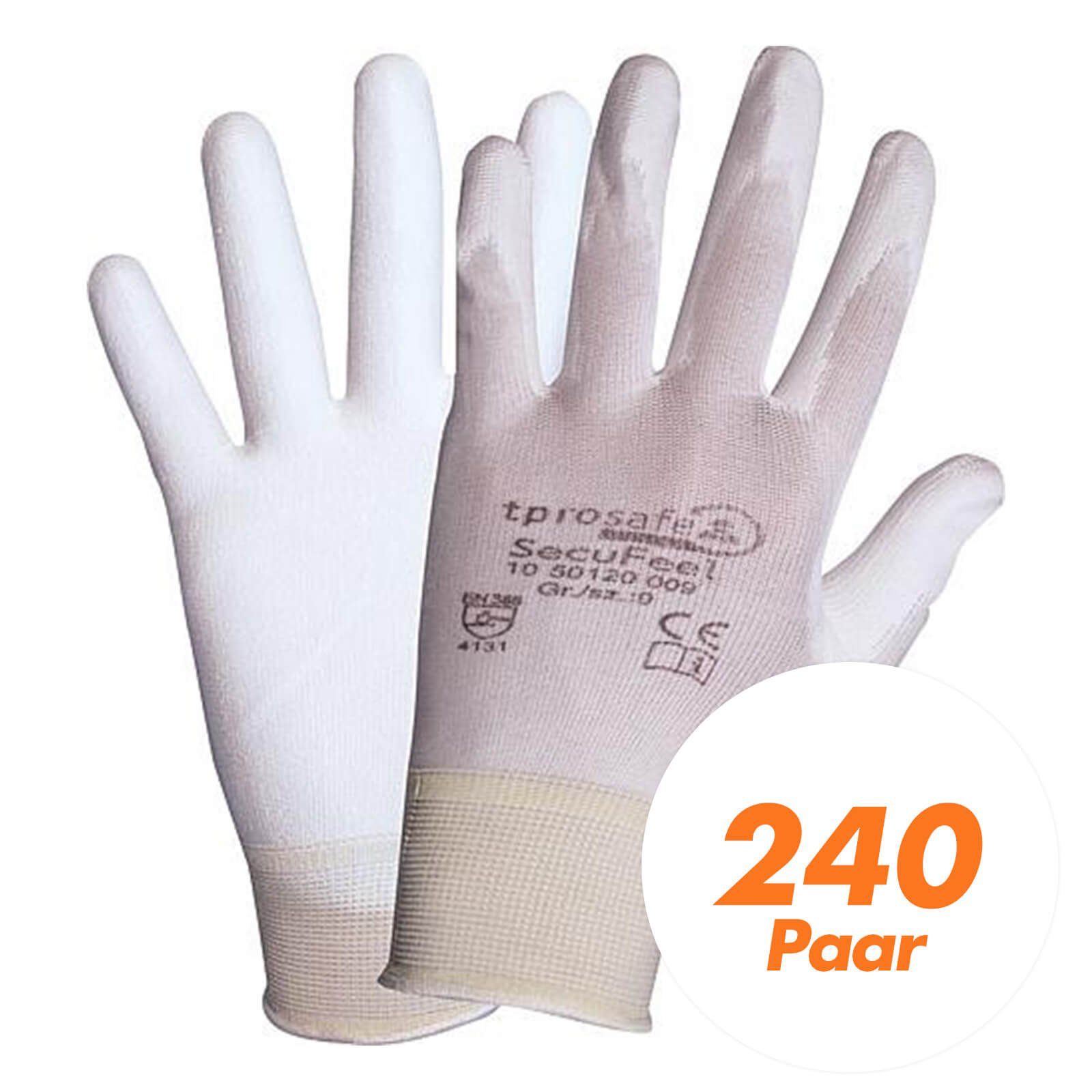 tprosafe Nitril-Handschuhe tprosafe 240x PU-Arbeitsschutzhandschuhe, - SecuFeel (Spar-Set) Handschuhe white