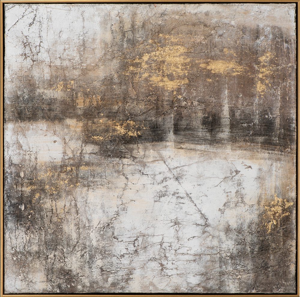 ArtUniverse Gemälde Leinwandbild Komposition Mit Goldenen Akzenten I 72 x 72 cm, Abstrakt