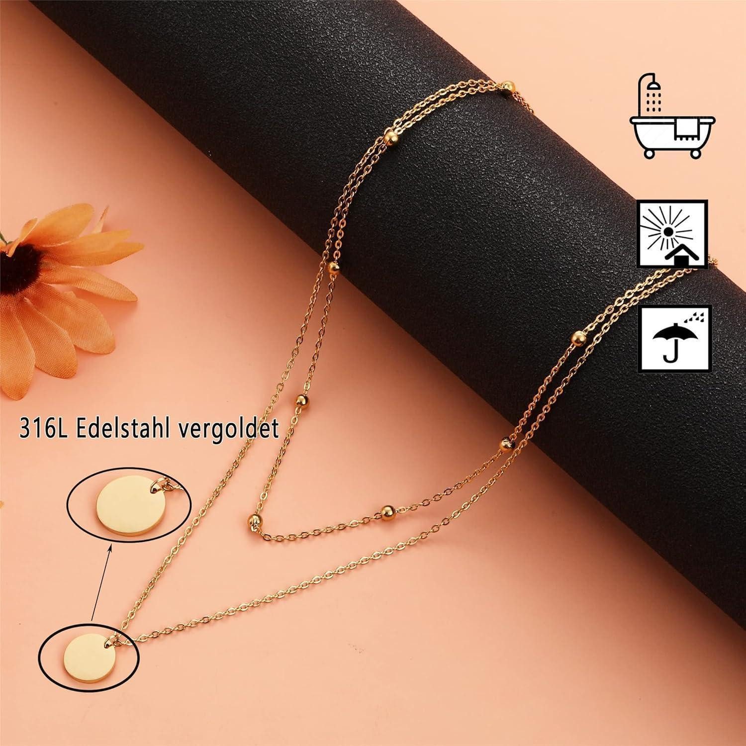 LuxusKollektion Kette und Anhänger Set Damen Layered Kette Silber Gold Multilayer Halskette Coin Anhänger