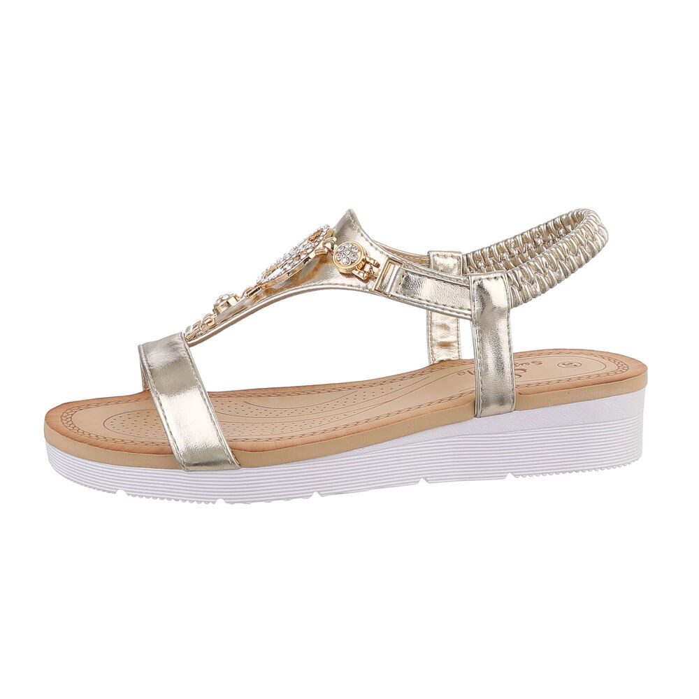 Ital-Design Damen Freizeit Riemchensandalette (86016788) Keilabsatz/Wedge Keilsandaletten in Gold