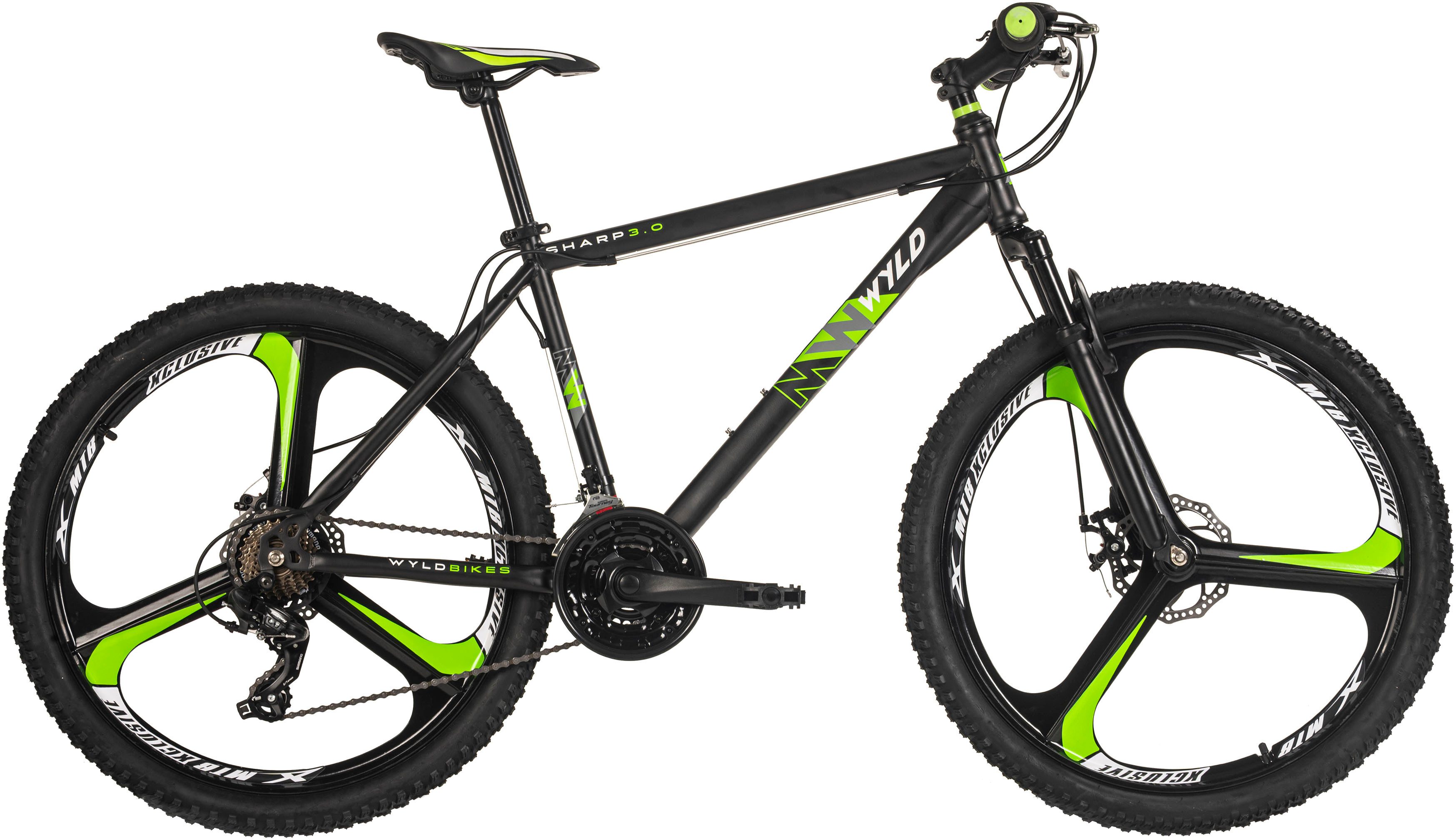 WYLD Mountainbike Mountainbike Hardtail 26'' Sharp Schwarz-Grün 21 Gänge RH 46 bzw. 51cm, 21 Gang, Kettenschaltung