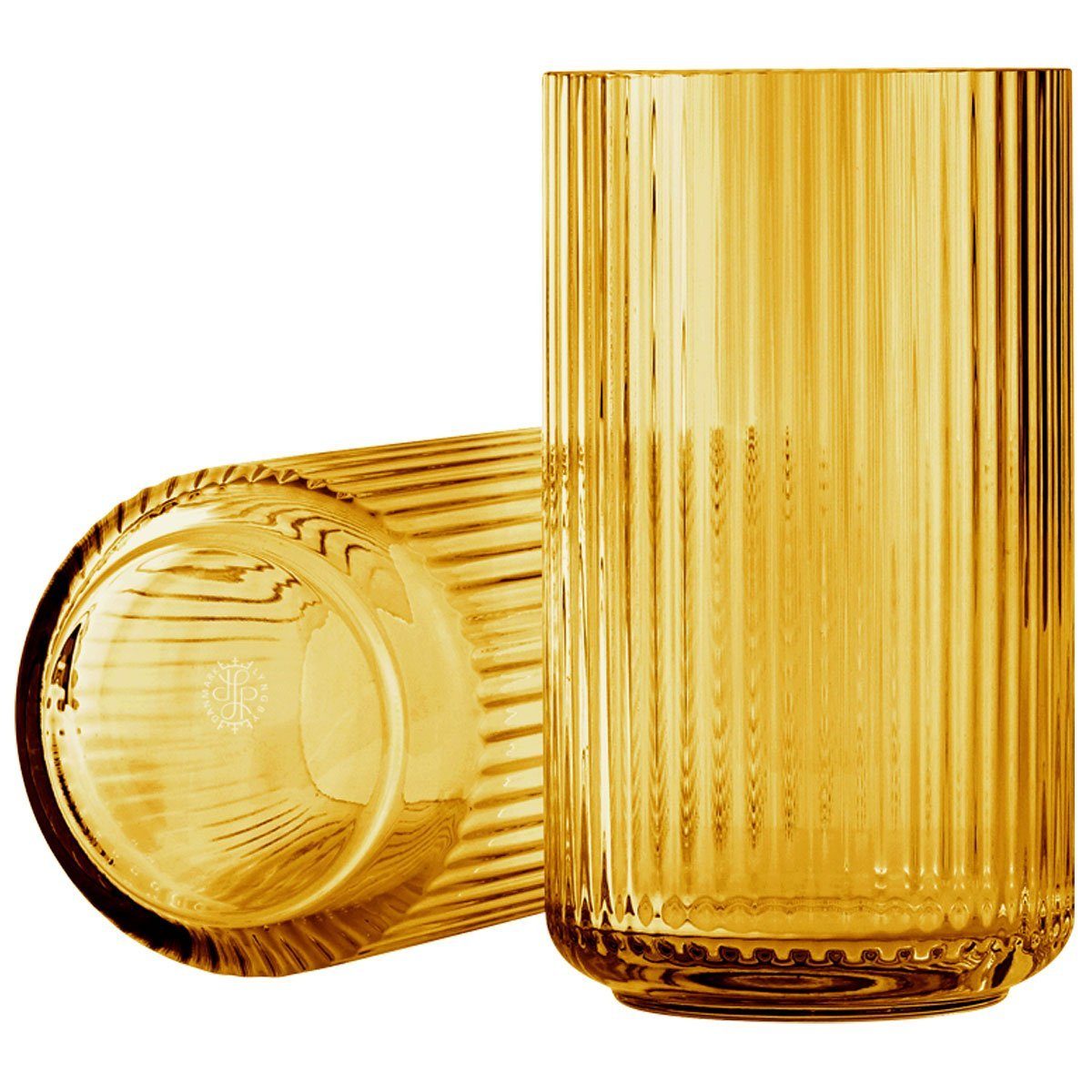 Amber; in cm Rillen-Struktur; Lyngby Ikonische 20 Glasvase mit Design Vase aus Glas in Säulenform Porcelæn Tischvase H