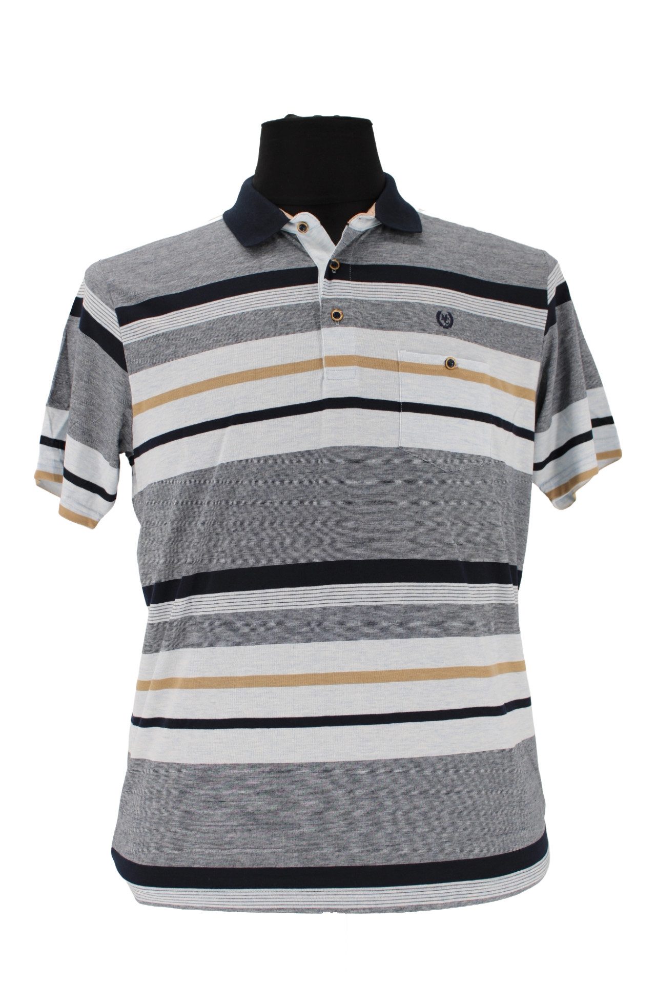 Mode Monte Carlo Poloshirt Monte Carlo Herren Polo-Shirt Gestreift Grau/Beige ? Kurzarm Poloshirt