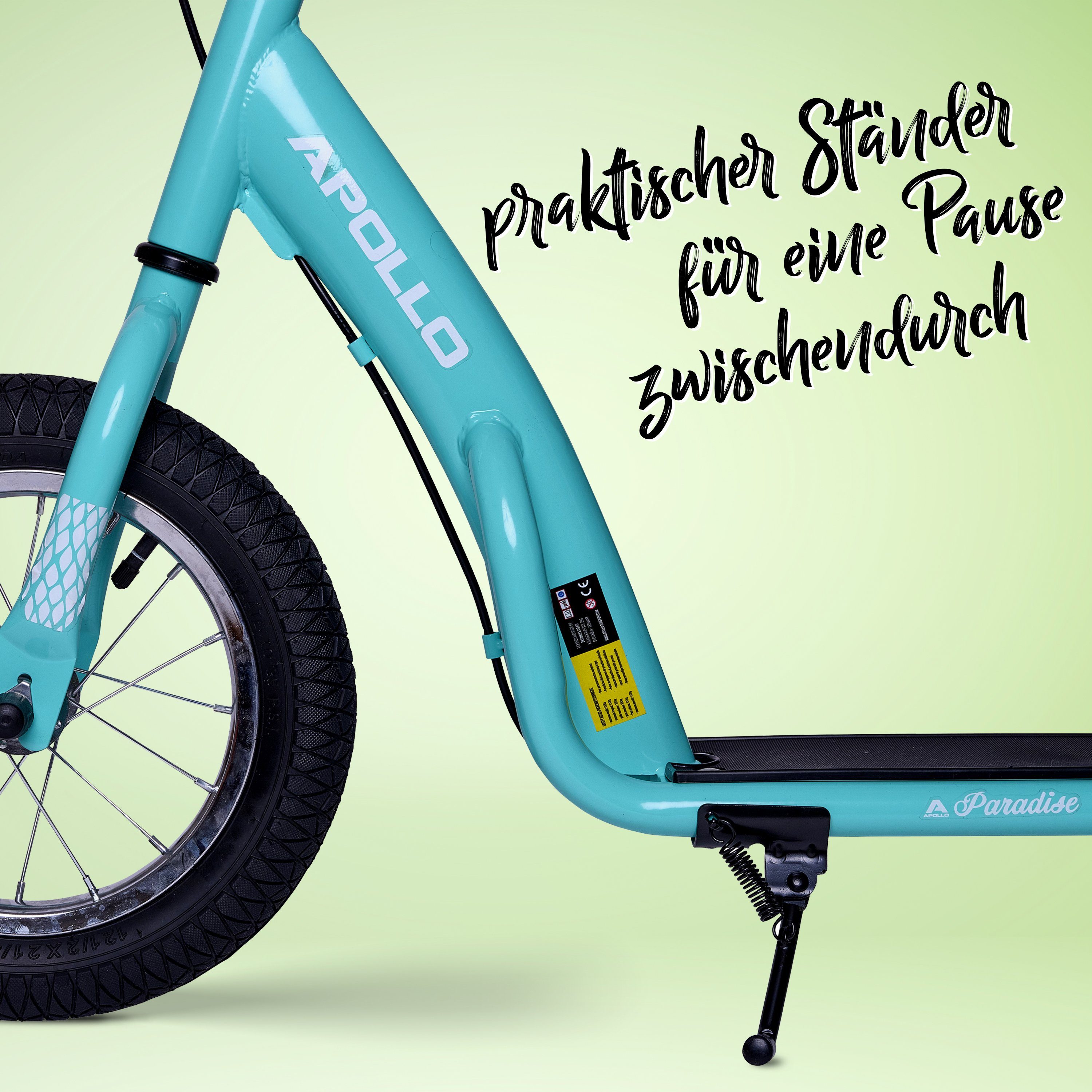 Apollo Scooter Retro Scooter Paradise City Roller mit 12,5 Zoll Luftreifen, Tretroller für Kinder und Jugendliche mit extra breiter Trittfläche – Bild 4 von 5