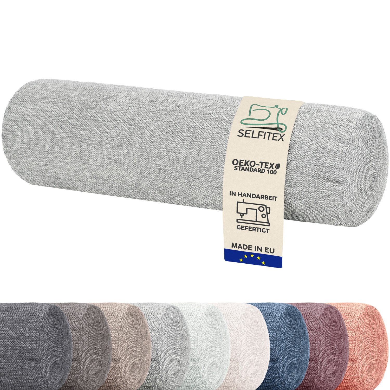 Selfitex Nackenrolle 19x65/18x45 cm, weich & formstabil, Nackenkissen für Bett & Couch, fein melierter Bezug, für Bett, Couch, auf Reisen