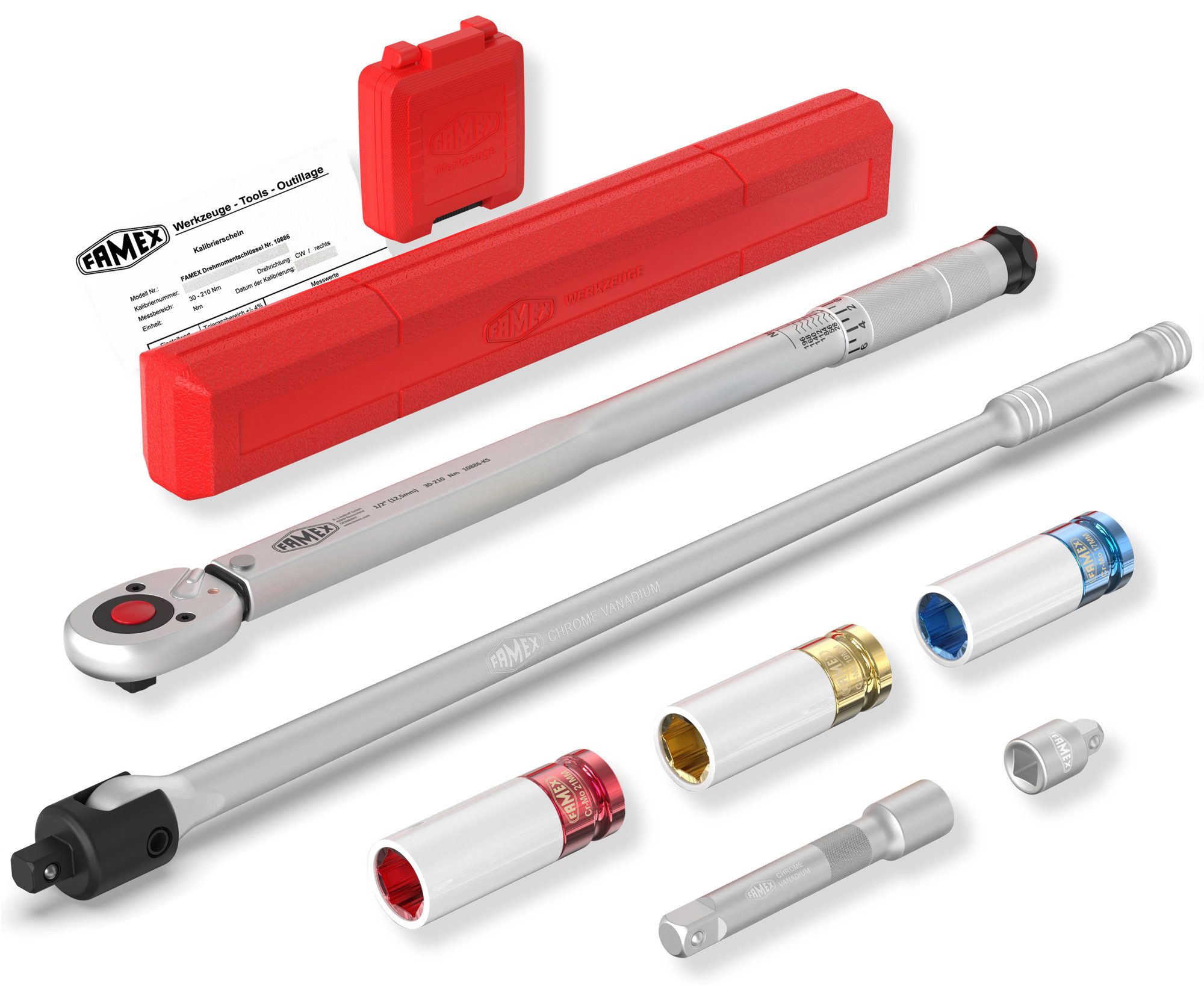 FAMEX Drehmomentschlüssel 10905 Radwechsel Set 1/2 Zoll (12,5mm) (Schraubenschlüssel), 30-210 Nm, TOP Qualität