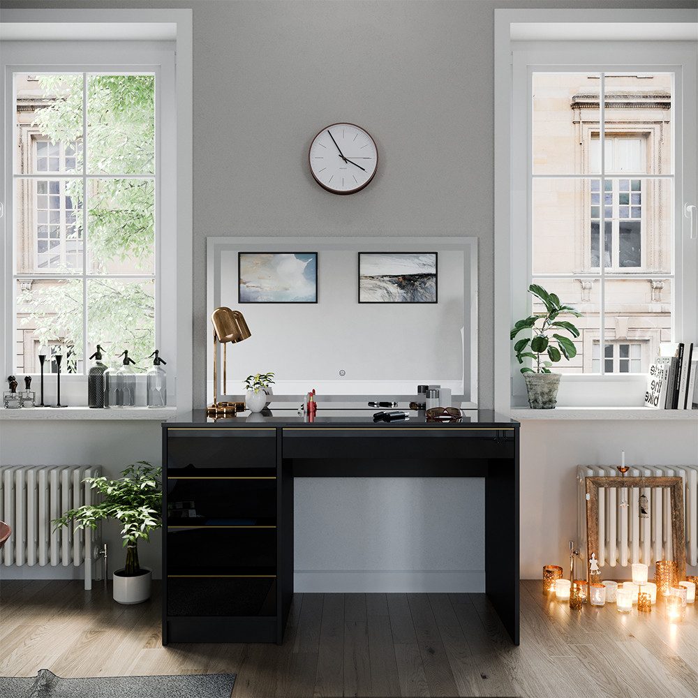 Vicco Schminktisch Sherry, Schwarz, 120 cm mit LED-Spiegel günstig online kaufen