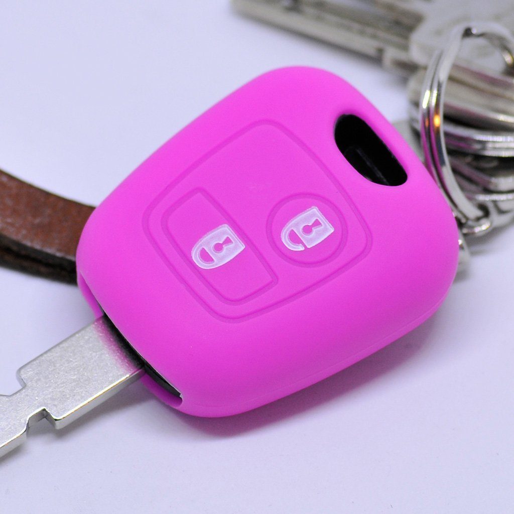 mt-key Schlüsseltasche Autoschlüssel Softcase Silikon Schutzhülle Pink, für Citroen Berlingo C1 C2 C3 Toyota Aygo Peugeot Partner 2 Tasten