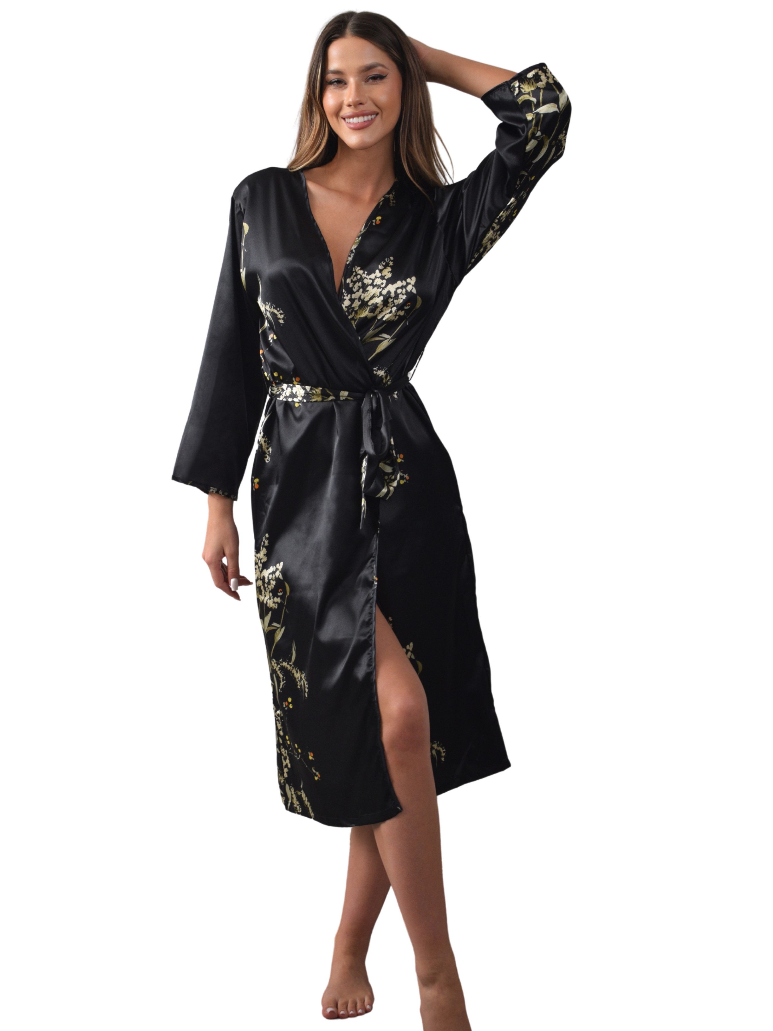 Silk Damen Satin Morgenmantel Satin Morgen Mantel Satin