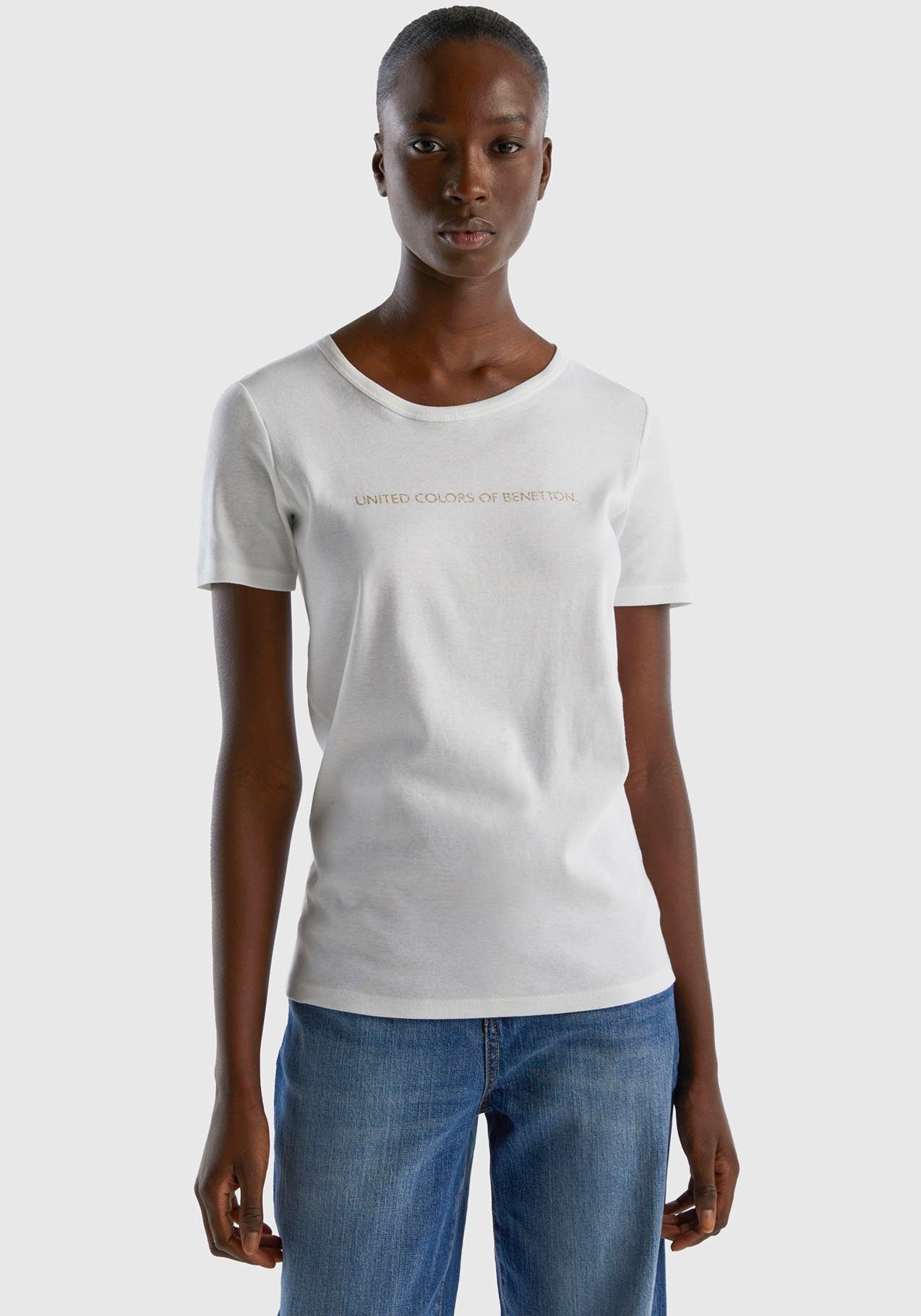 United Colors of Benetton T-Shirt (1-tlg) mit glitzerndem Druck