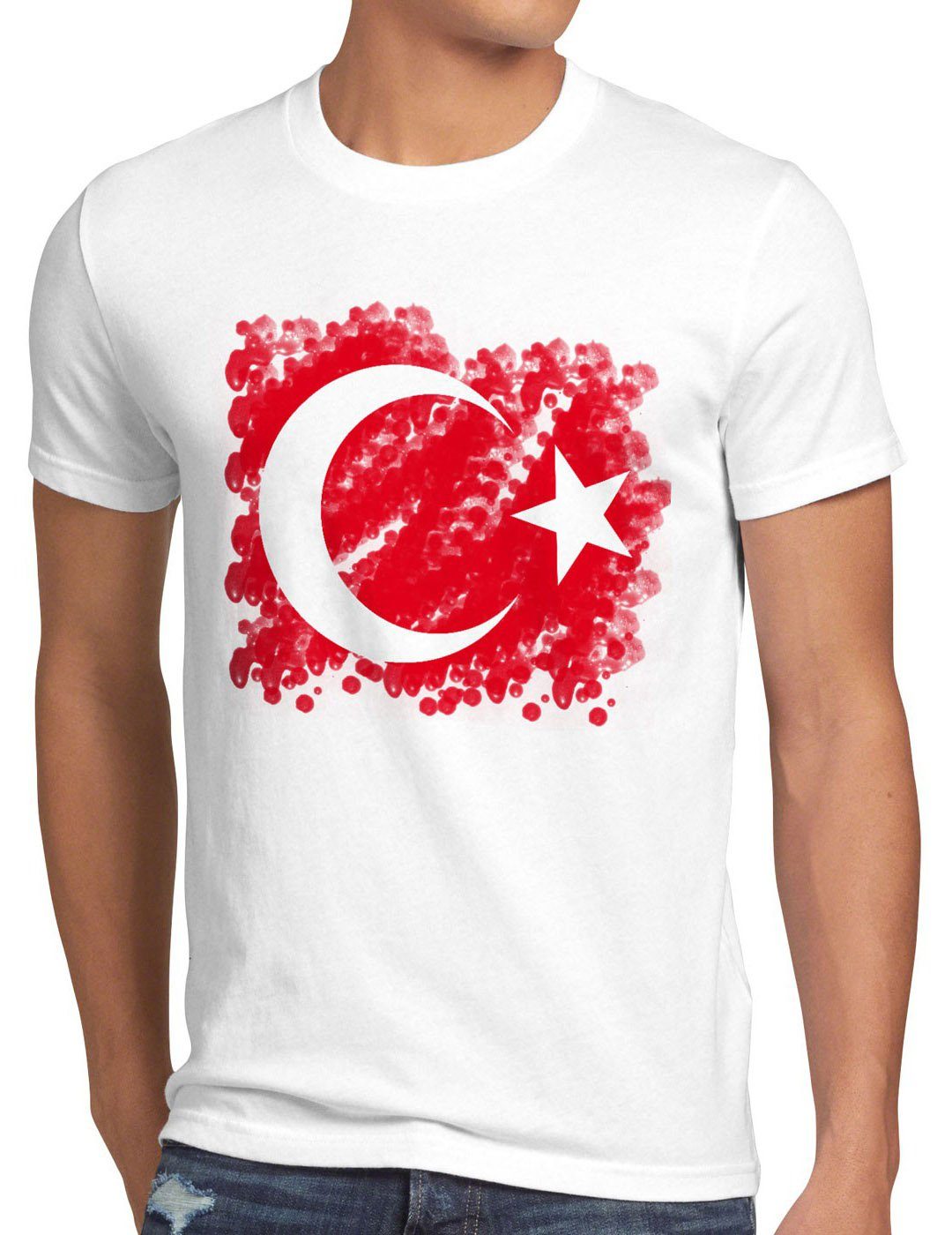 style3 Print-Shirt Herren T-Shirt Türkei Turkey Türkiye Flagge istanbul Flag Mond Stern rot erdogan weiß