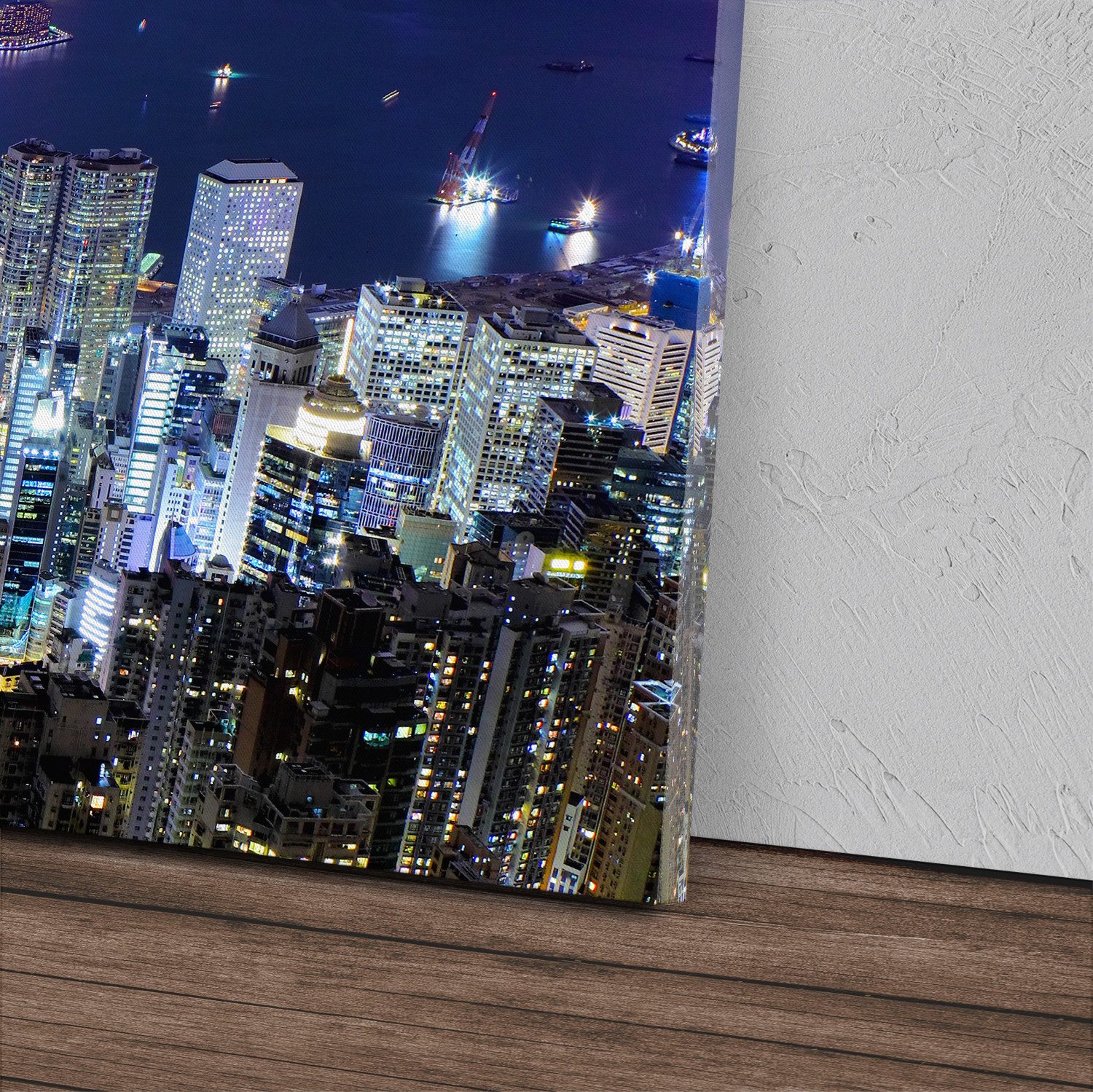Sinus Art Leinwandbild Kunstdruck Bilder 120x60cm Hongkong bei Nacht Stadt Wolkenkratzer Metr, (1 St)