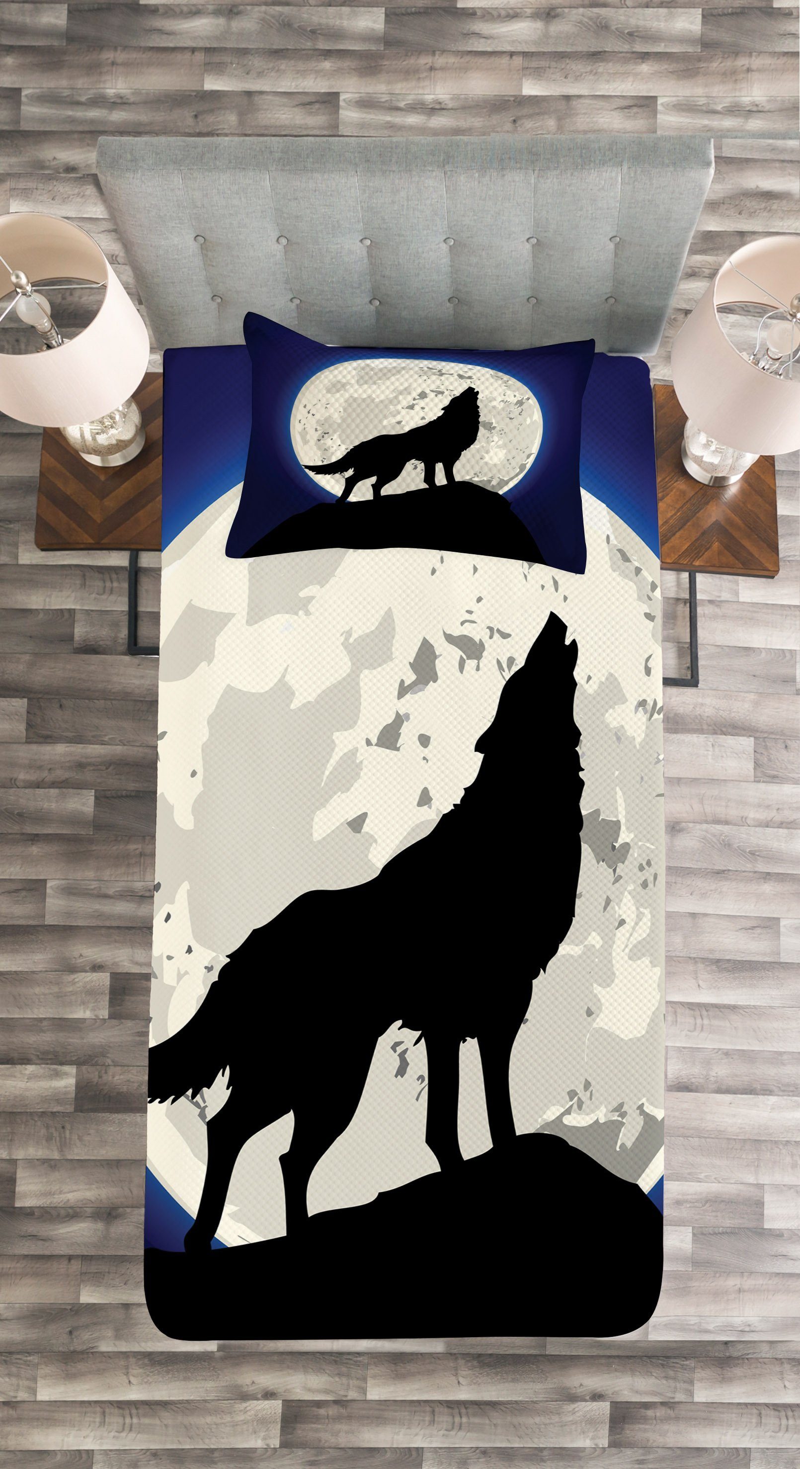 Set Nacht Abakuhaus, Howling und Wolf Kissenbezügen Tier Mond Tagesdecke mit Waschbar,