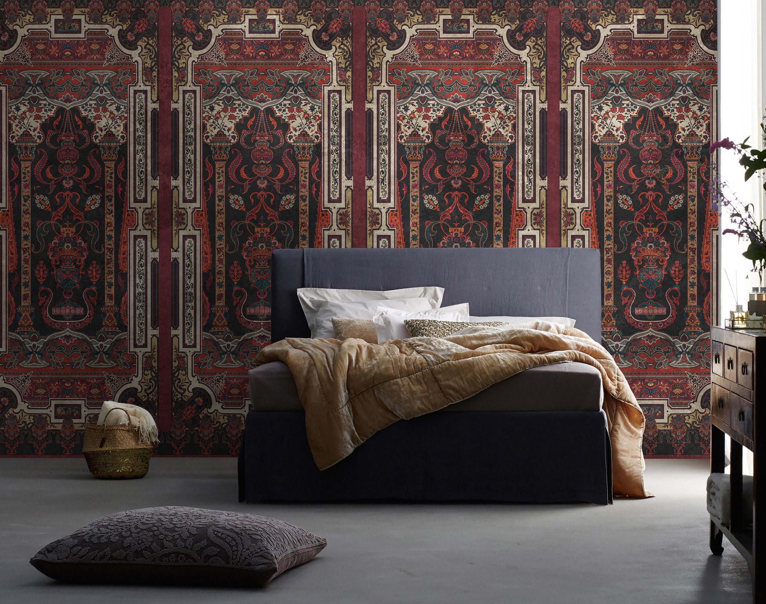 living walls Vliestapete Orientalische Mustertapete Dunkelrot Schwarz, glatt, matt, (1 St)