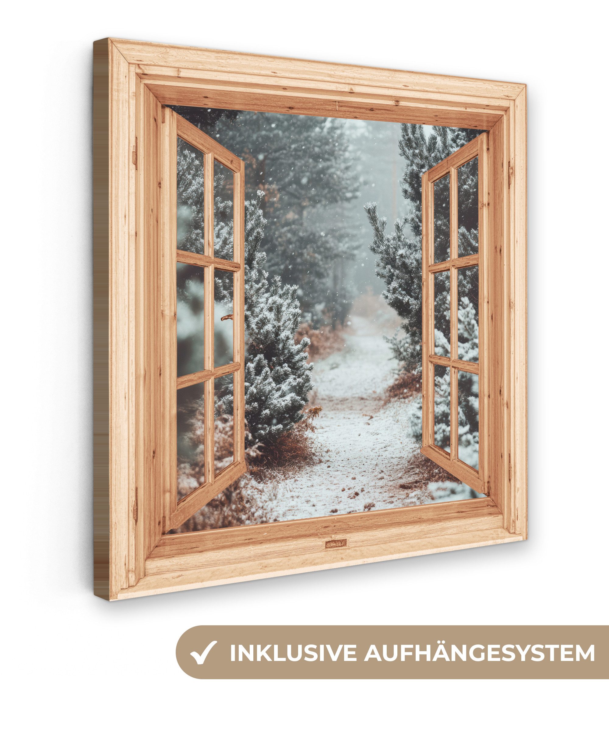 OneMillionCanvasses® Leinwandbild Wald - Winter - Bäume - Natur - Weg - Aus günstig online kaufen