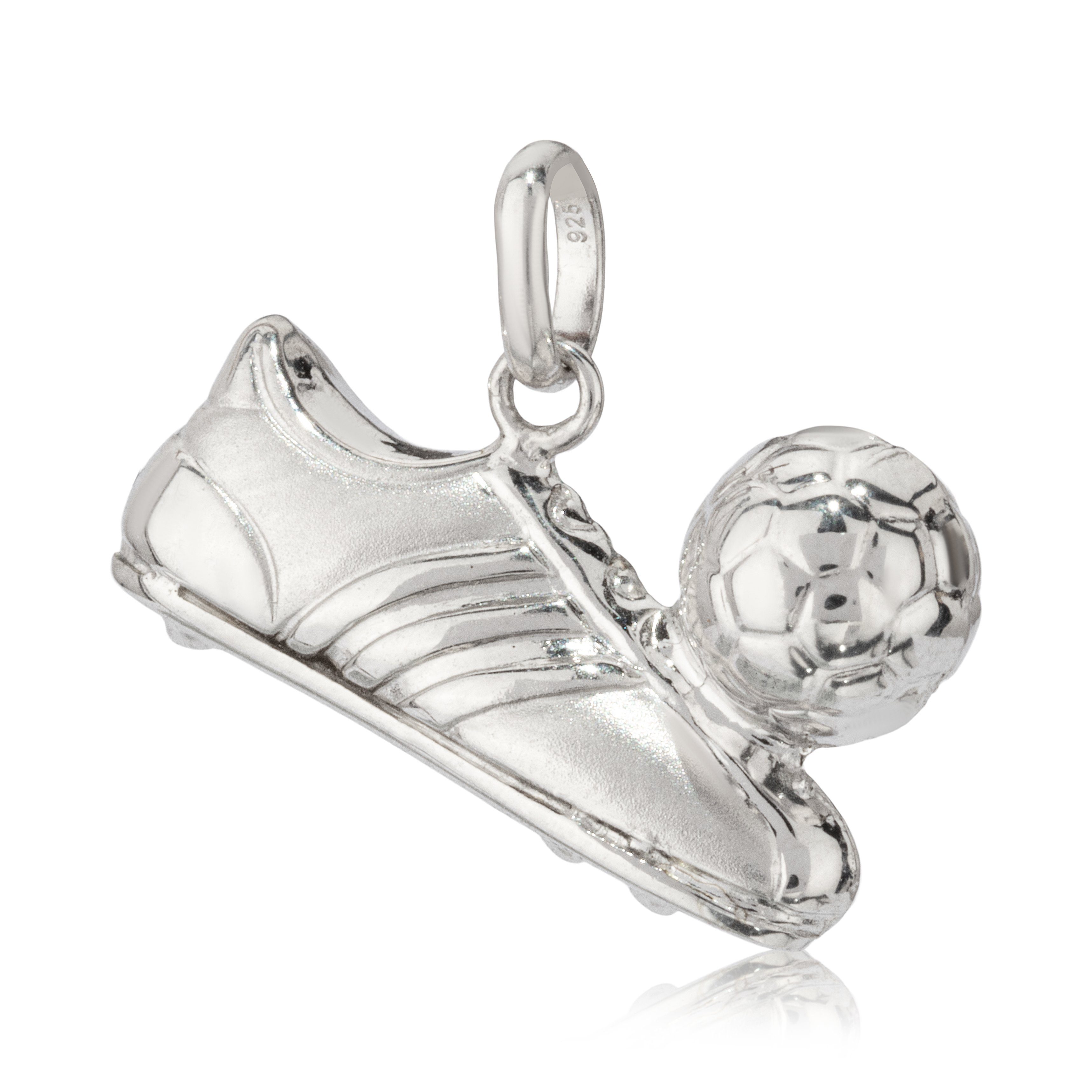Valentinstagsgeschenk NKlaus Kettenanhänger klein Fussballschuh Ball 925 Silber Kinder Amulett, Rhodiniert, silberfarben
