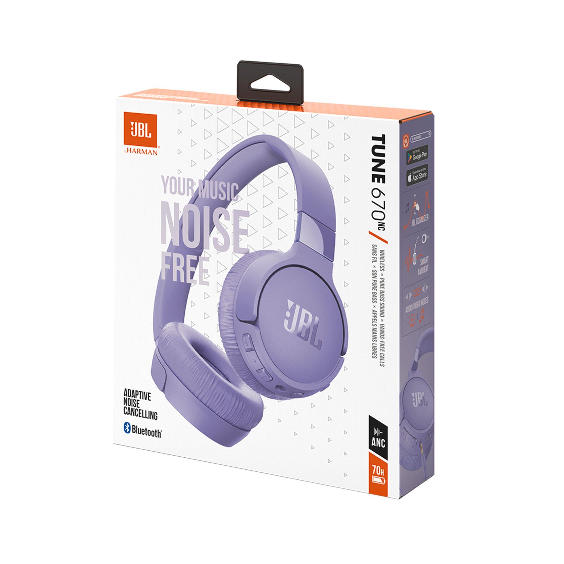 Noise-Cancelling, Bluetooth-Kopfhörer A2DP 670NC (Adaptive Bluetooth) JBL Violett Tune