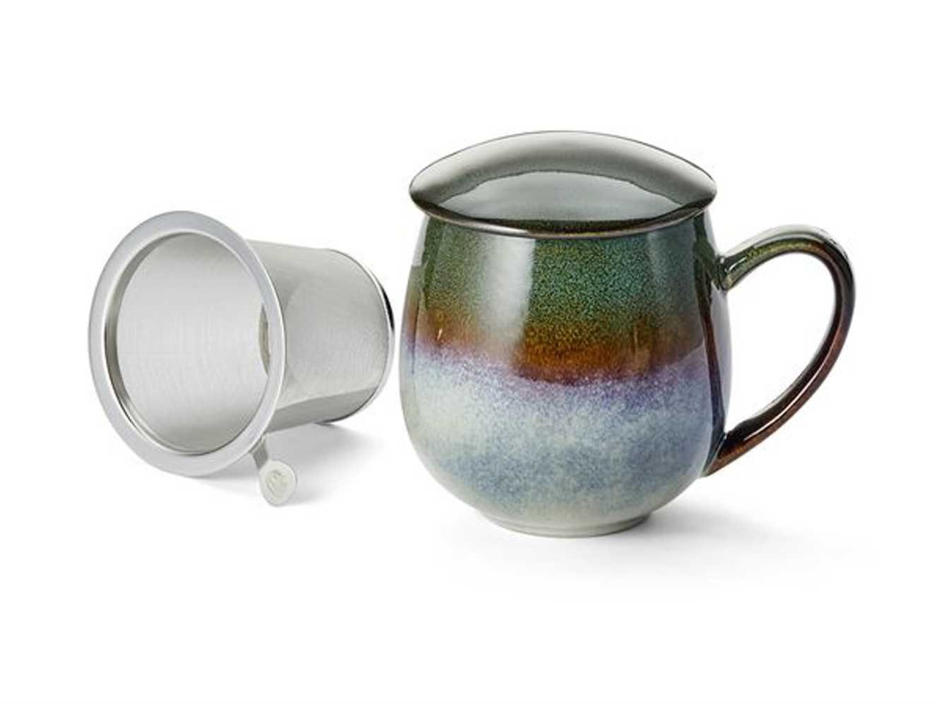 ChaCult Tasse Saara dunkelgrün Keramik mit Deckel und Edelstahlfilter 0,35 L, 1-tlg., 3-tlg.