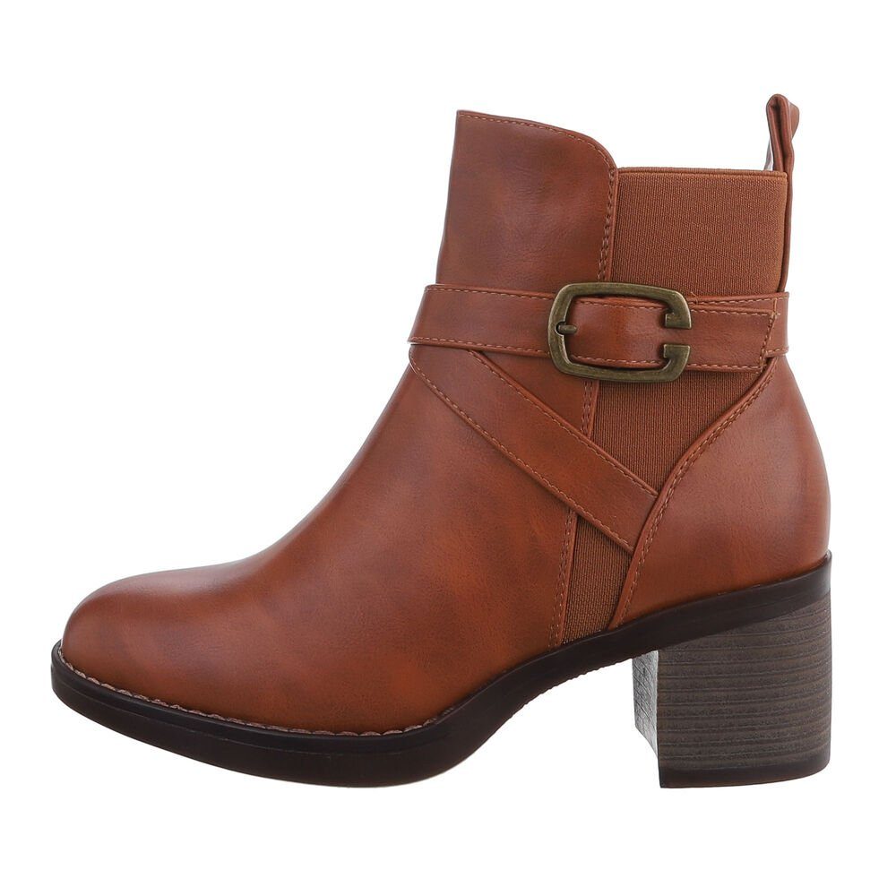 Ital-Design Camel Klassische Stiefeletten Freizeit Blockabsatz Damen Stiefelette in