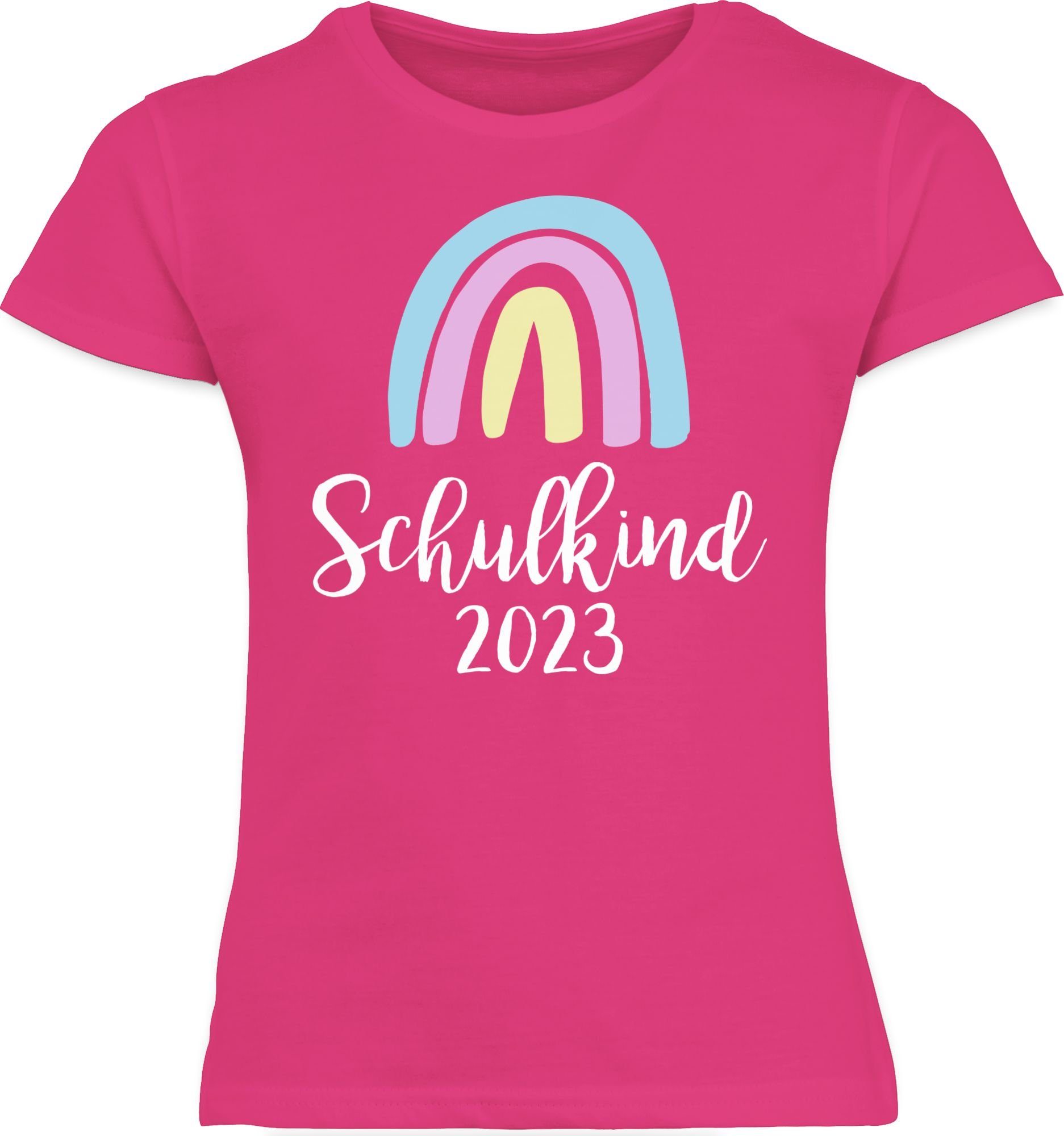 Shirtracer T-Shirt Schulkind 2023 Regenbogen Fuchsia Pastell 1 Einschulung / Weiß Mädchen