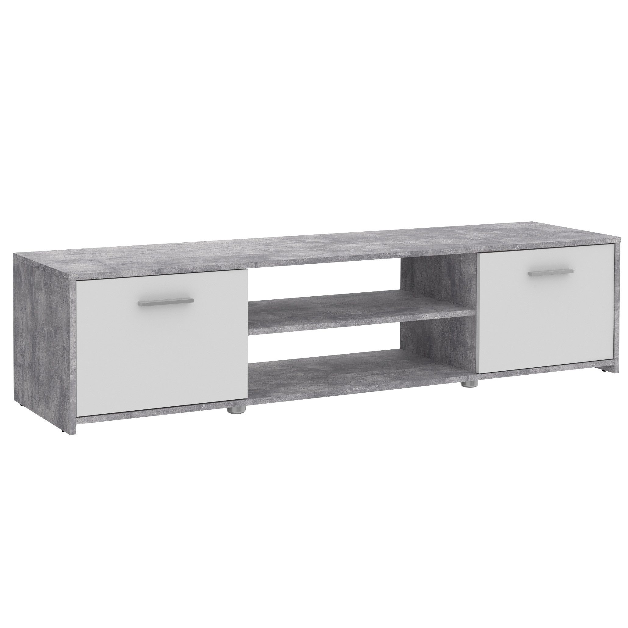 Newroom Lowboard Betonoptik Lichtgrau 160 cm, TV Lowboard Betonoptik Lichtgrau Modern TV Schrank Fernsehtisch