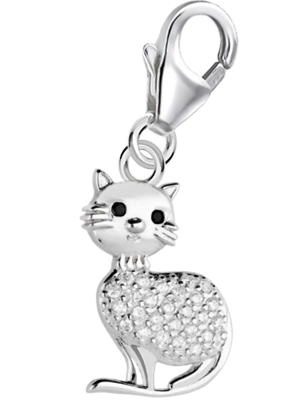 Charm Kristall Charm Anhänger Silber Katze mit Zirkonia 925 Sterling Armband Kater