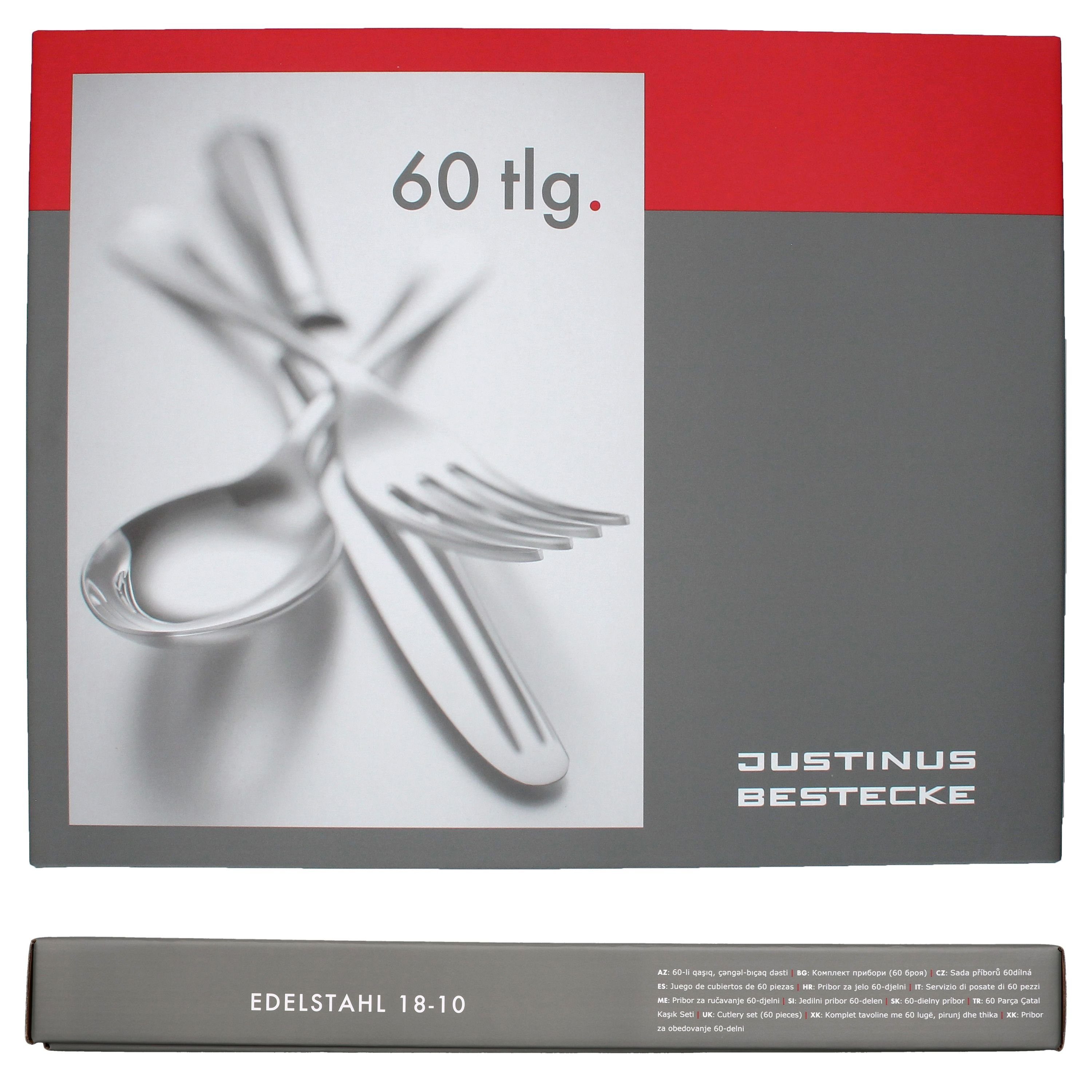 Justinus Besteck-Set 60tlg Twist Komplett-Besteck-Set für 12 Personen, Edelstahl