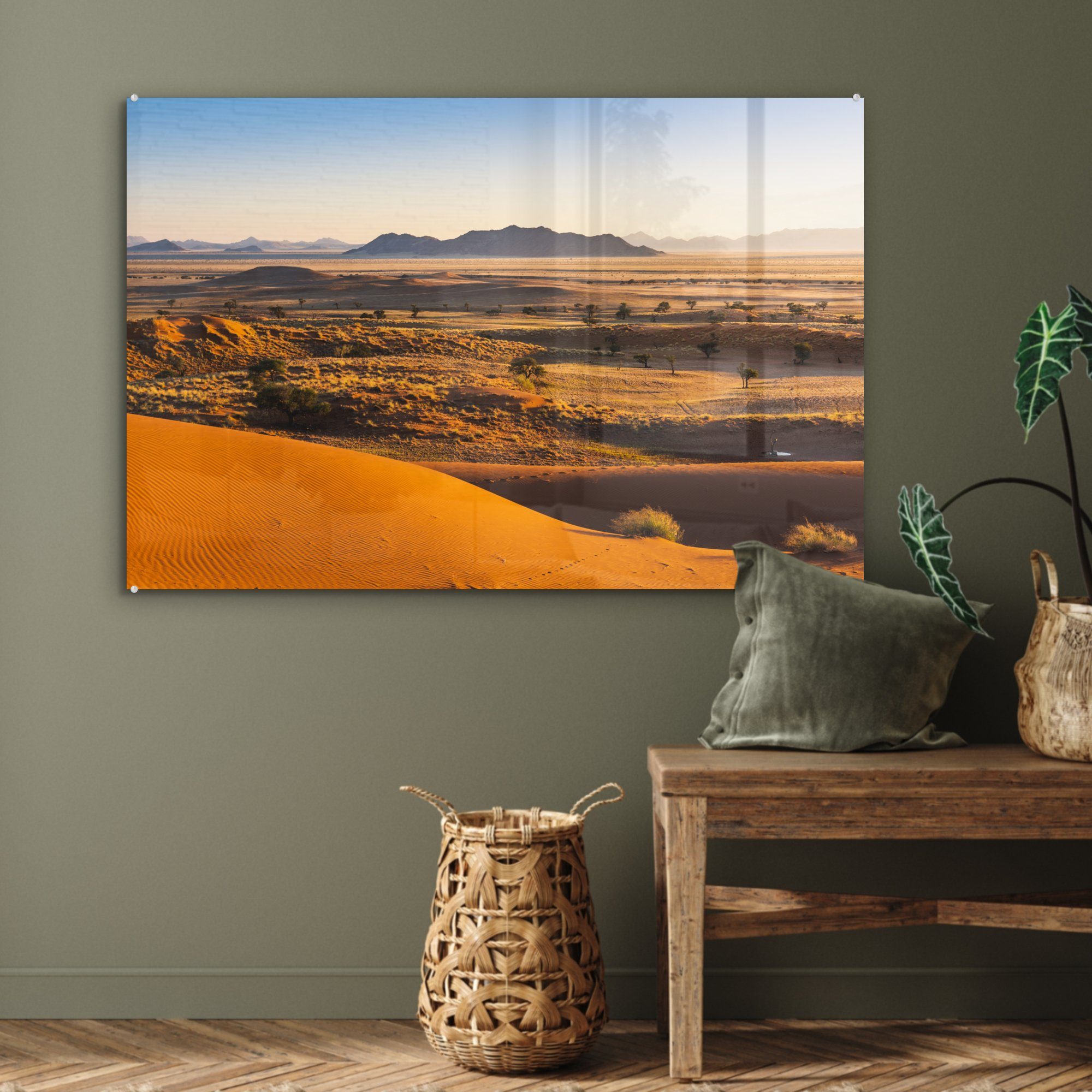 Namibia, von MuchoWow & St), Wohnzimmer in der Acrylglasbilder (1 Namib-Wüste Sonnenaufgang Schlafzimmer Acrylglasbild