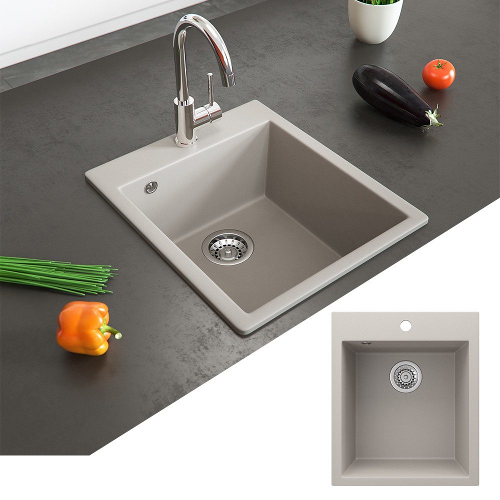 Bergstroem Granitspüle Venice, Beige, 43 x 50 cm, Rechteckig, 42.5/50 cm, Resistent gegen chemische Substanzen, (1 St)