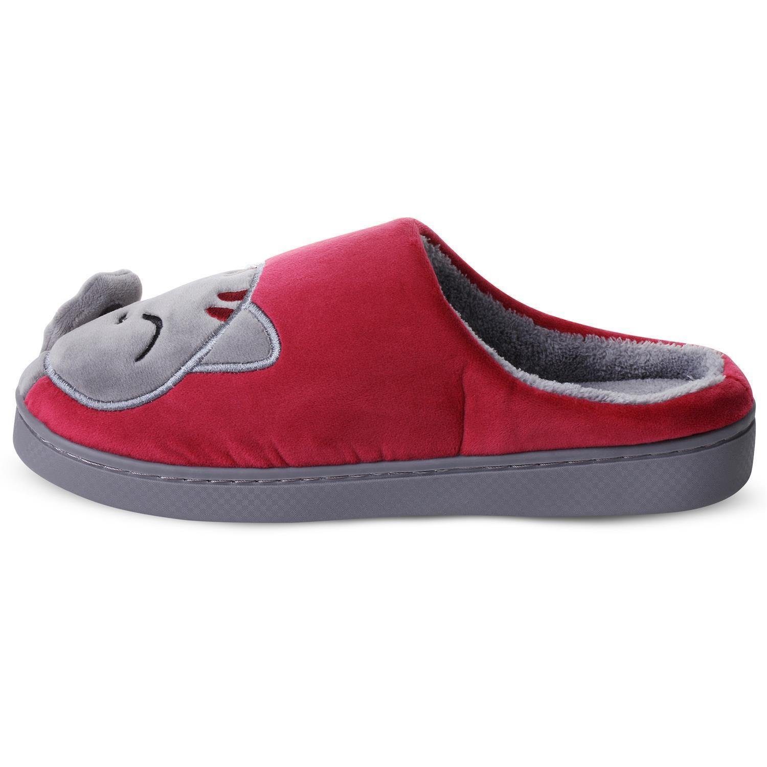 Katara Tier Pantoffeln Gr. 34-41 (Einhorn, Katze, Hase) Plüsch Hausschuhe Hausschuhe, weich, warm, süß, kuschelig, Plüsch Katze (Schwarz-Rot)