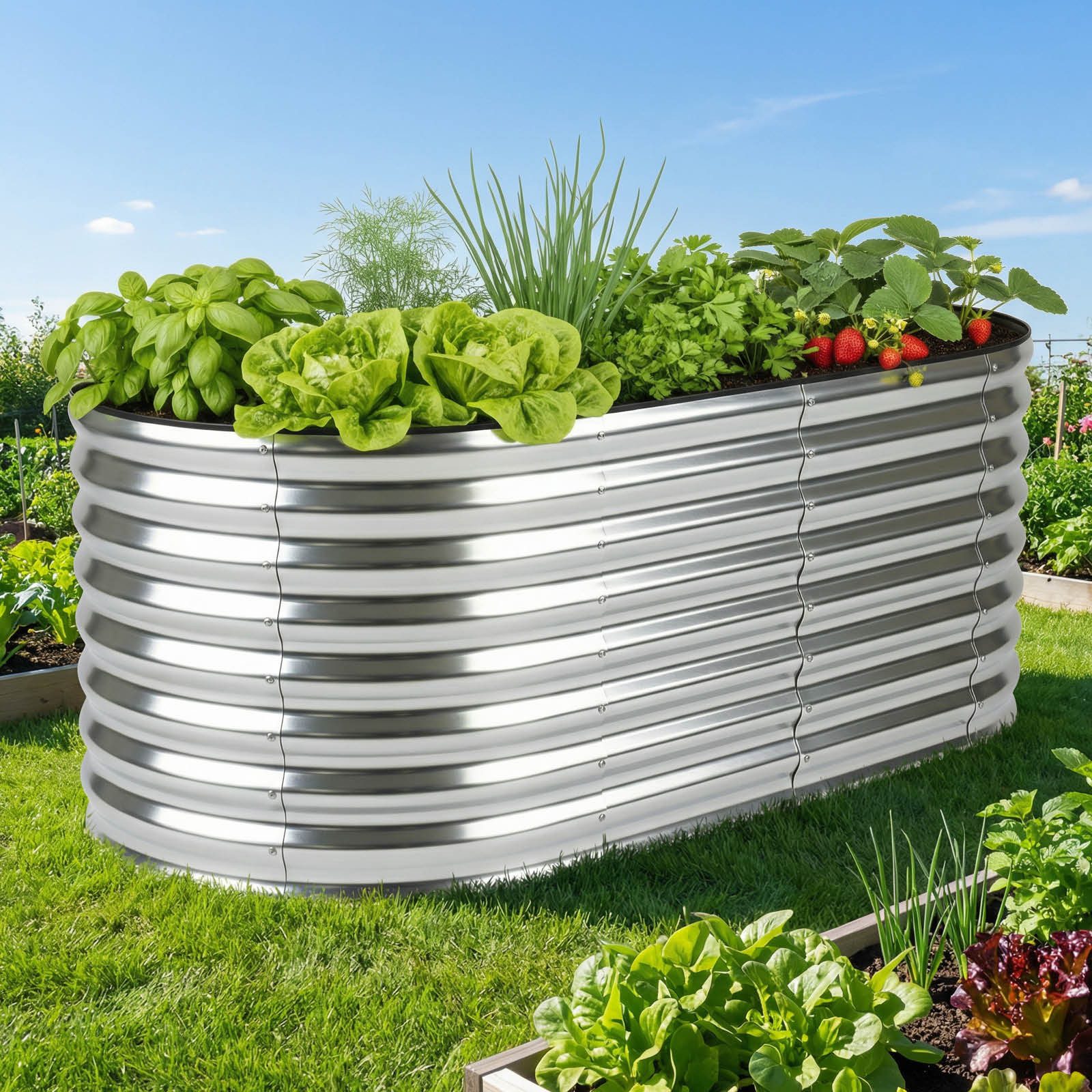 BRAST Hochbeet Metall Julia, 160x80x80-400x80x80cm, 8 Modelle, viel Zubehör (wetterfest ovale Form, für Gemüse Obst Kräuter & Blumen), Stahl rostfrei & verzinkt