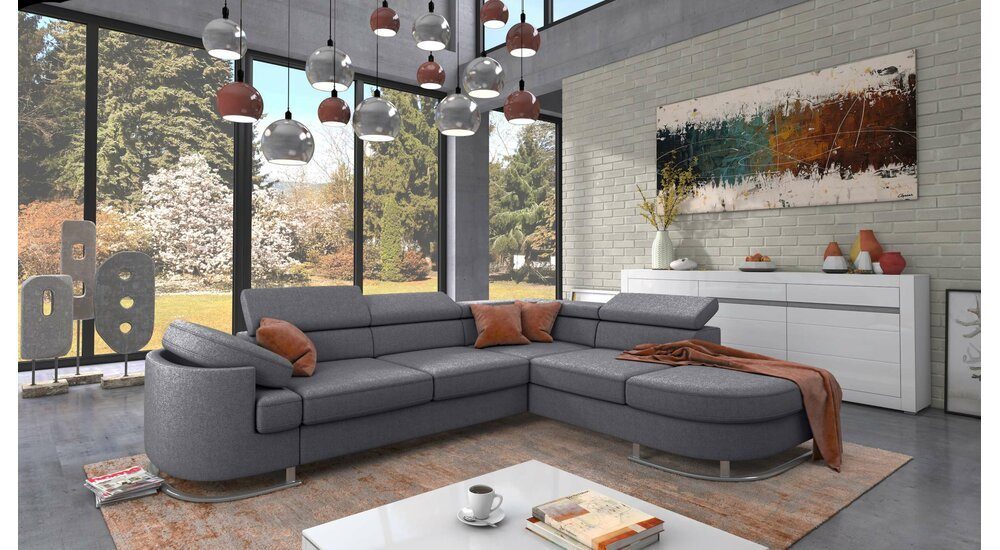 Stylefy Ecksofa Ice, L-Form, Eckcouch, stellbar, mane oder Kopfteil- Bettfunktion links Raum frei und Bettkasten, im und Armlehnenverstellung rechts mit inklusive Metall, bestellbar