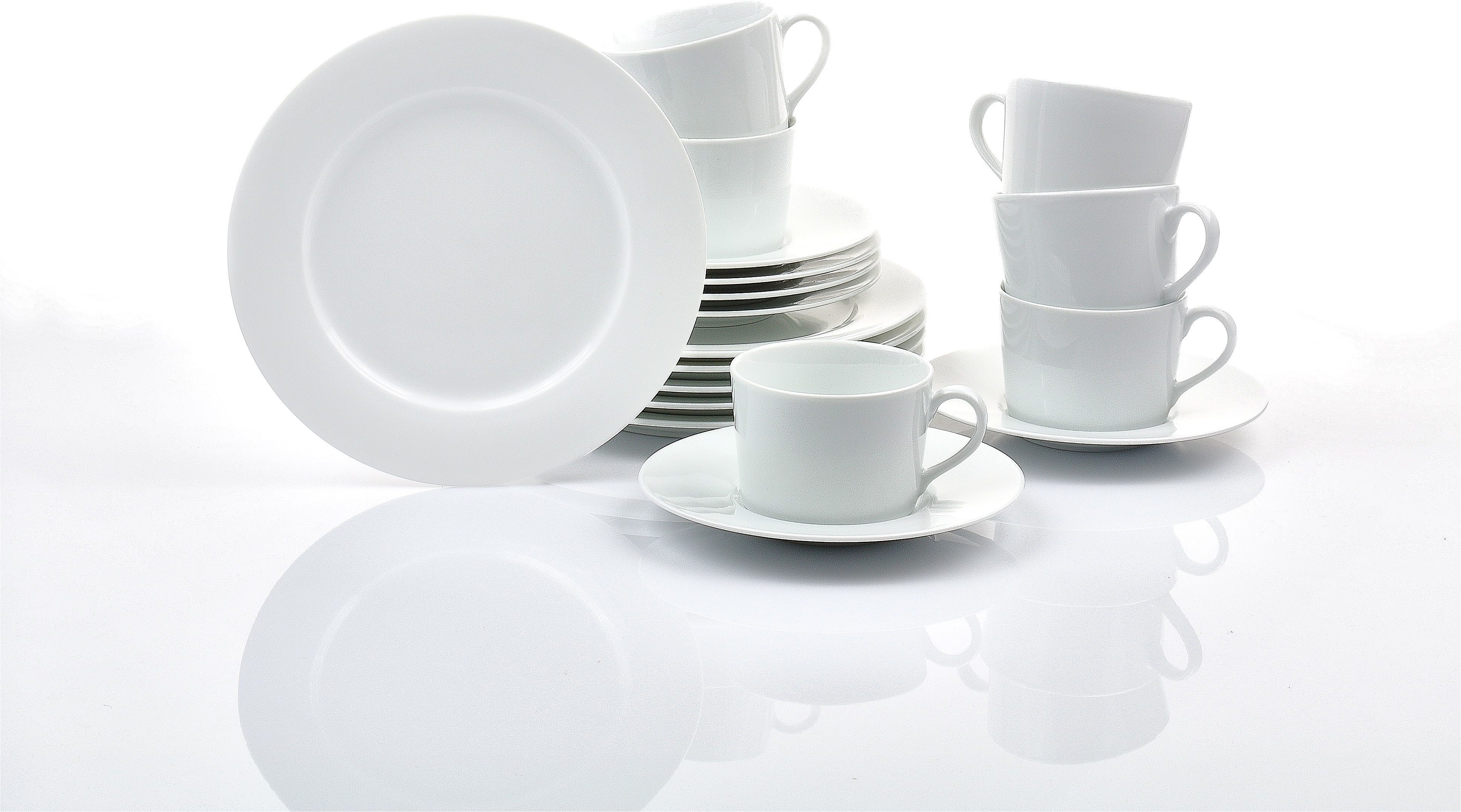 Retsch Arzberg Kaffeeservice HEIKE WEISS, Geschirr-Set 18-teilig, Porzellan, rund (18-tlg), 6 Personen, Porzellan, Kaffee-/Frühstücksgeschirr für 6 Personen klassisches Design in weiss