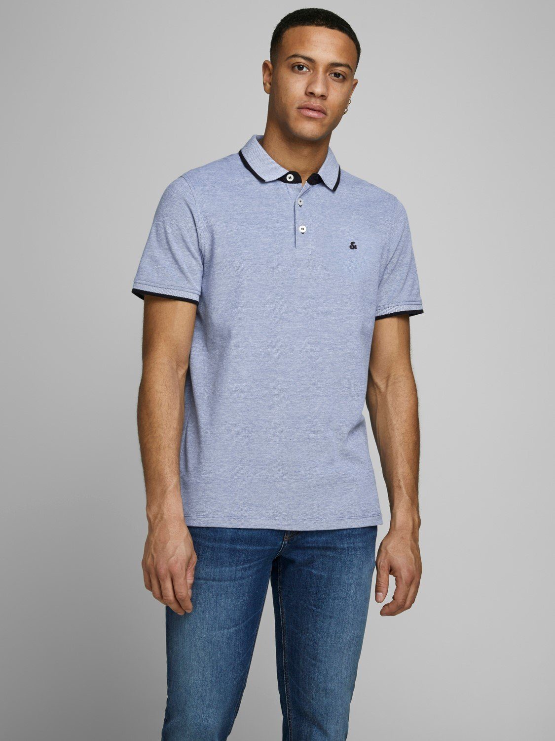 Jones Cotton Pique Jack Poloshirt 3613 Shirt Sommer & JJEPAULOS Hellblau Kragen (1-tlg) in Hemd Polo