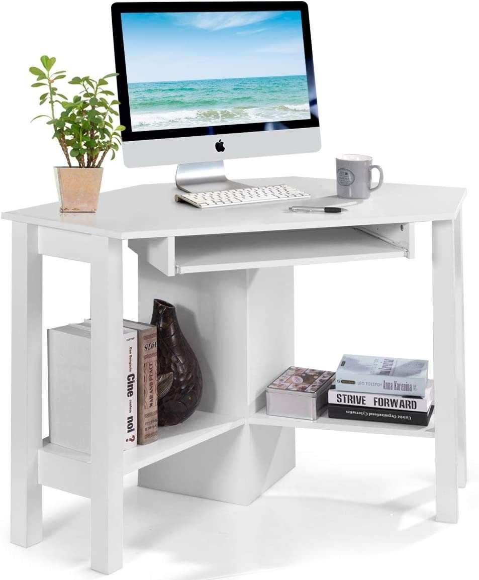 Schreibtisch, COSTWAY Tastaturablage&Ablagen, mit 120x60x77cm Weiß ausziehbarer
