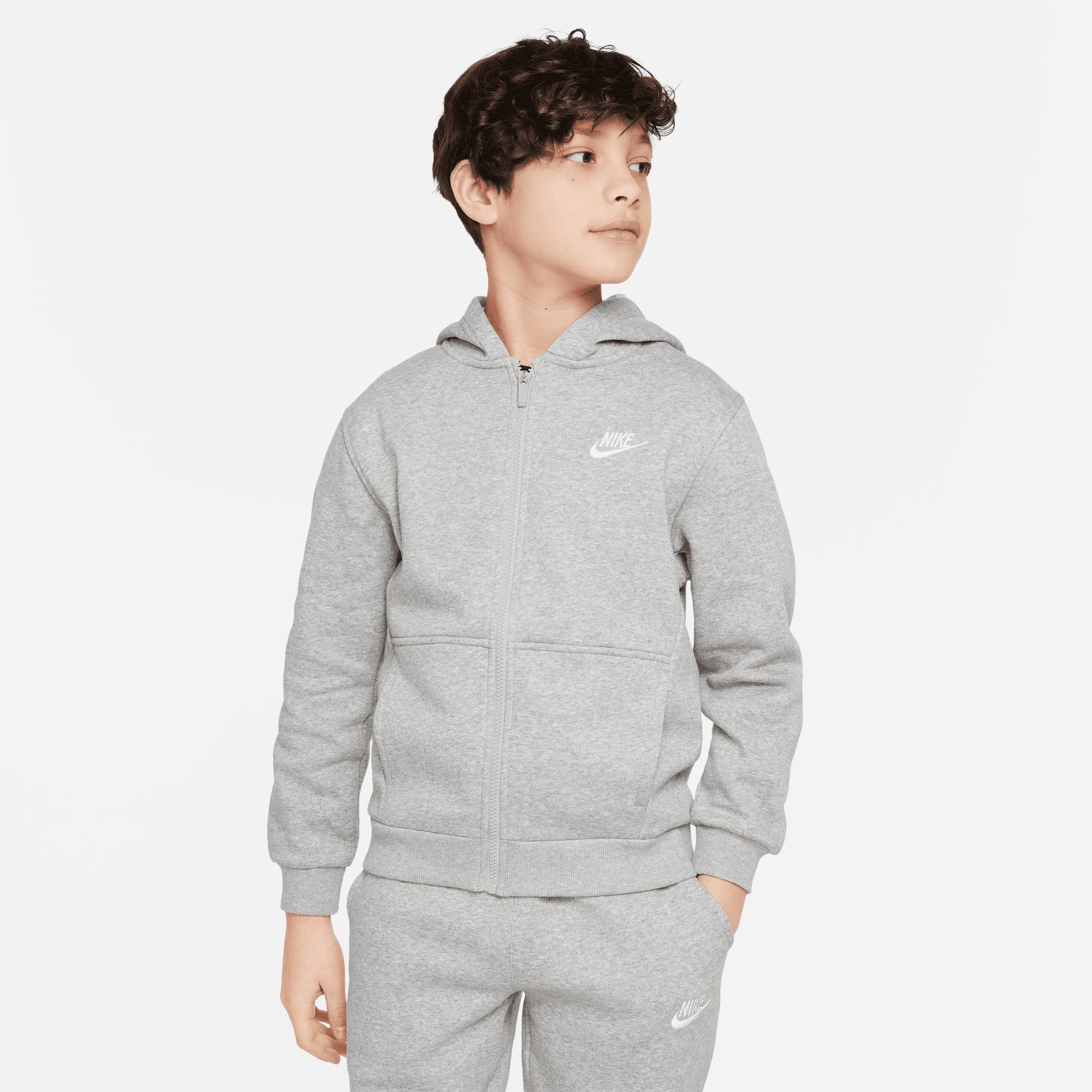 hochwertig Nike Sportswear FLEECE GREY HOODIE HEATHER/BASE CLUB KIDS' DK Kapuzensweatjacke GREY/WHITE BIG FULL-ZIP