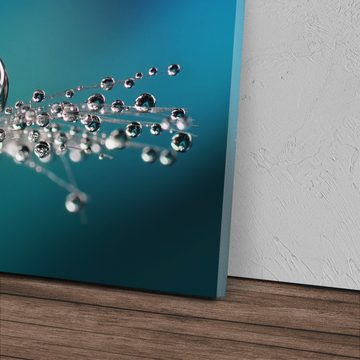 Sinus Art Leinwandbild 120x80cm Wandbild auf Leinwand Makrofotografie Wassertropfen Pusteblum, (1 St)