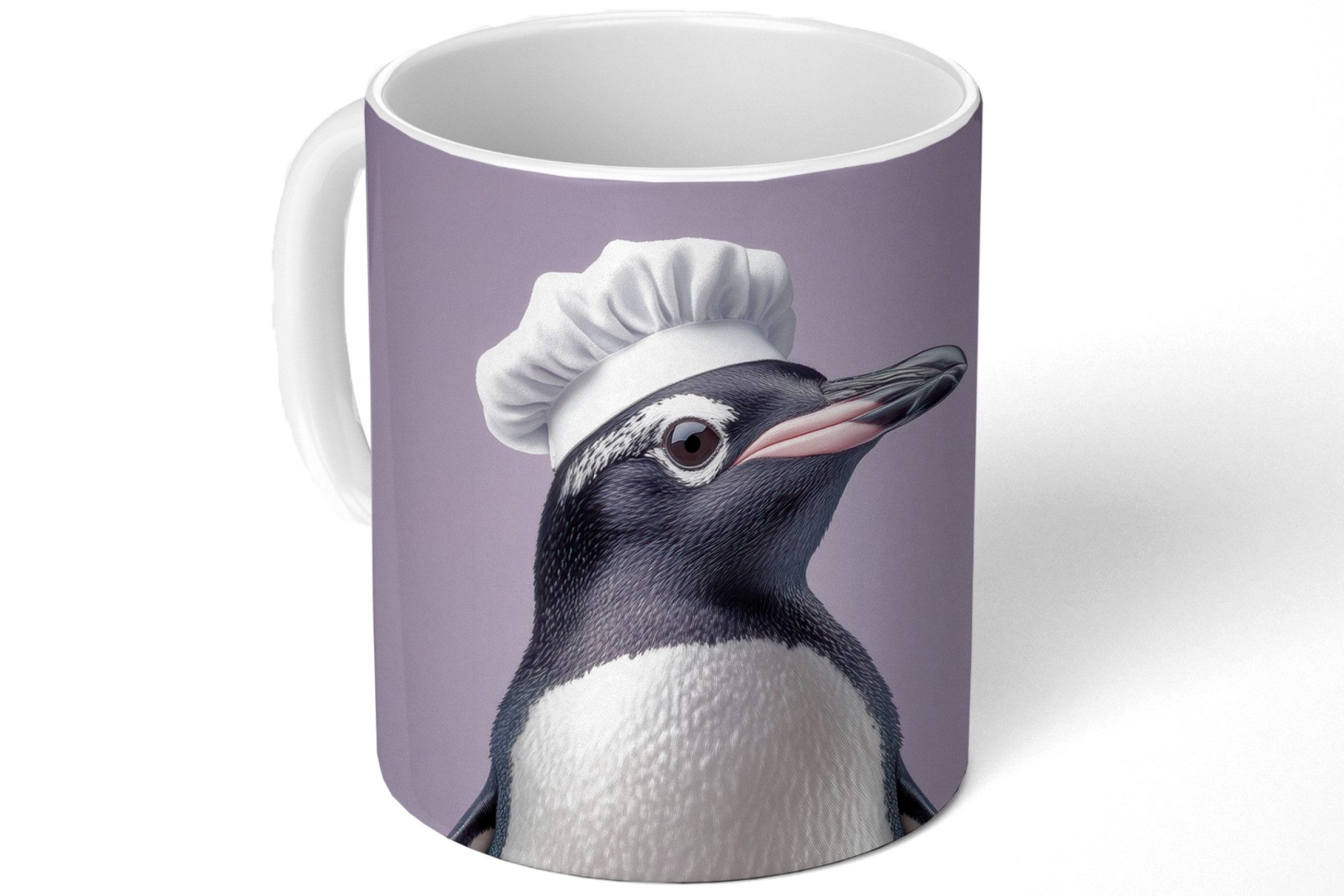 MuchoWow Tasse Pinguin - Kochmütze - Süß - Lila, Keramik, Кофейные чашки, Teetasse, Becher, Kaffeebecher, Geschenk