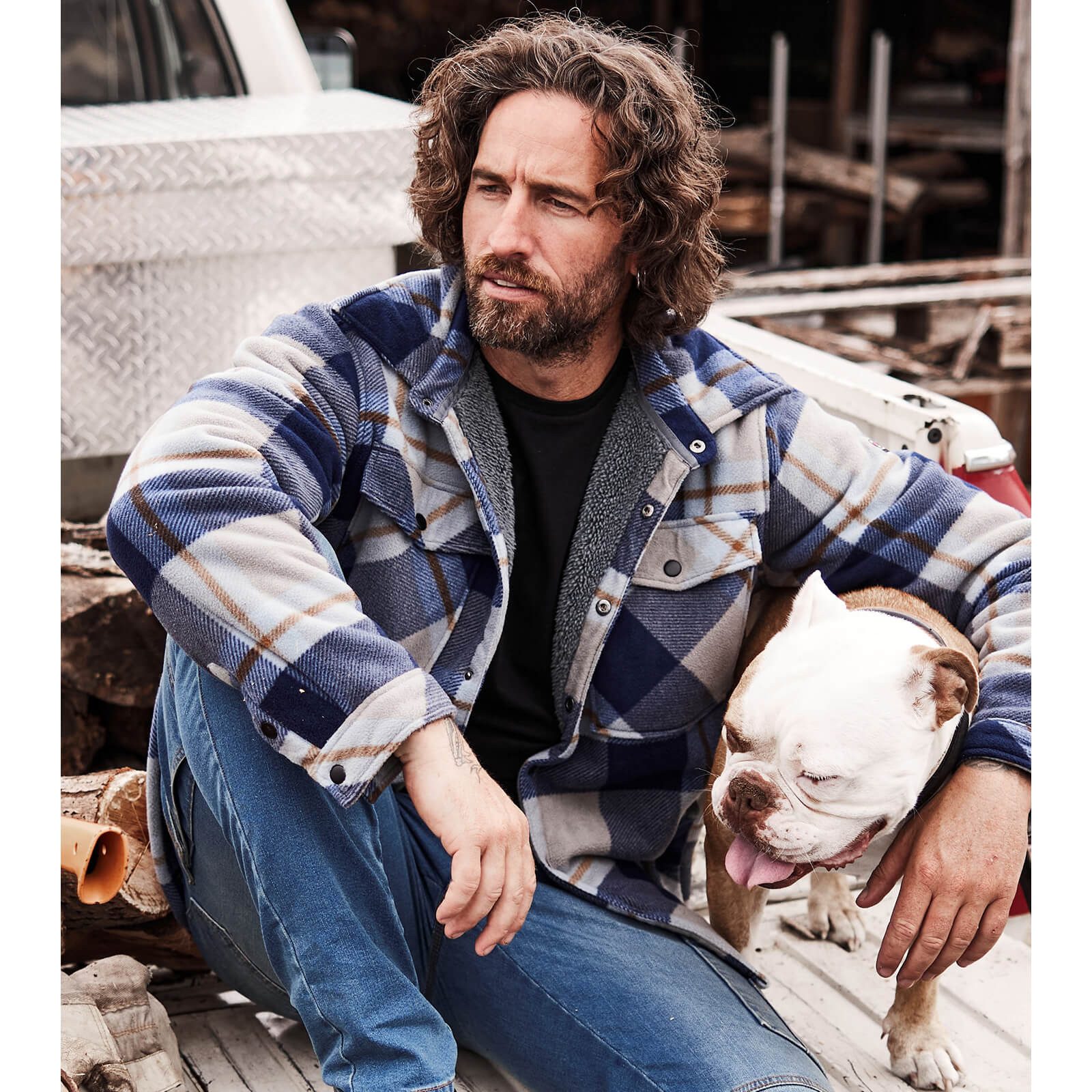 Terrax Workwear Arbeitsjacke Herren Overshirt mit Sherpa-Futter - Hemd-Arbeitsjacke mit Karomuster