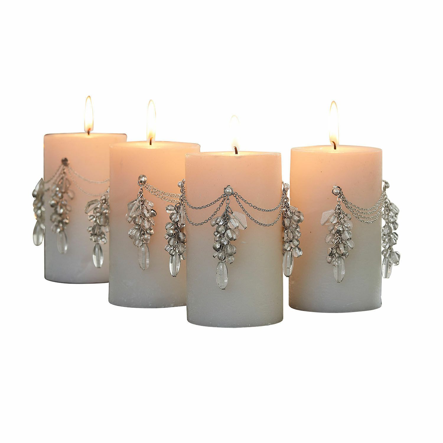 Mirabeau Stumpenkerze Deko-Pin 4er Set Gisolée silber (4er Set, 4er Set), Weihnachten, Winter, Festtage, stilvolles Interieur