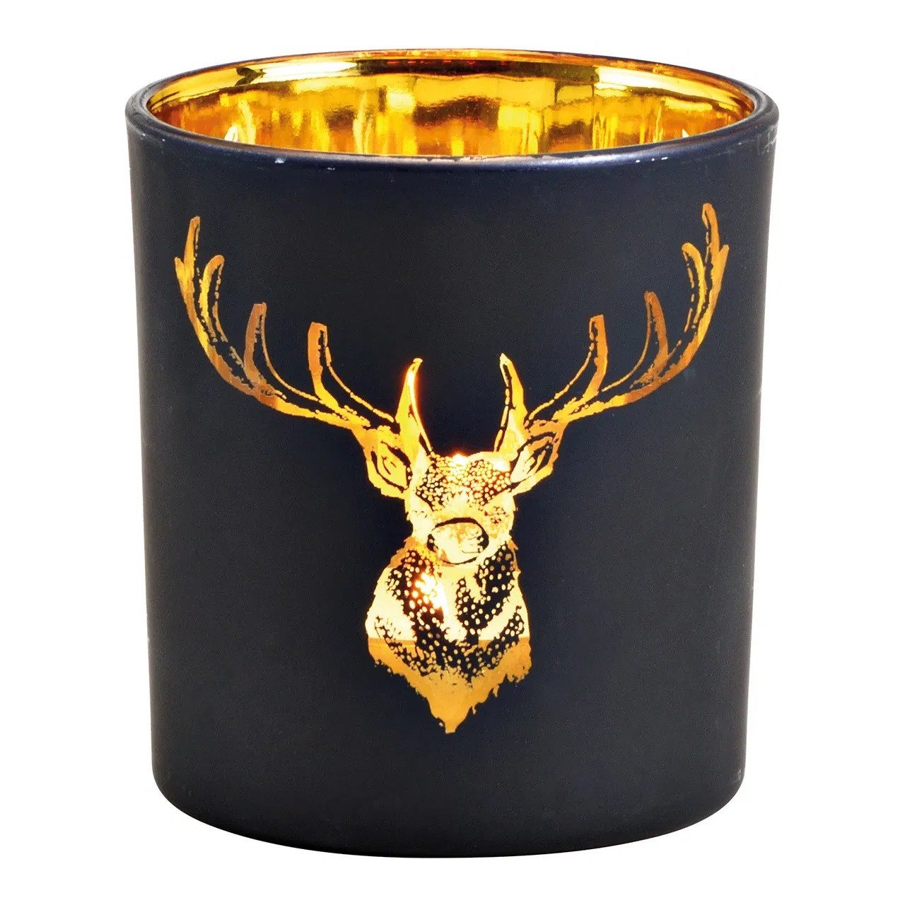 G. Wurm Windlicht Hirsch Dekor aus Glas schwarz, gold 10x12x10cm günstig online kaufen