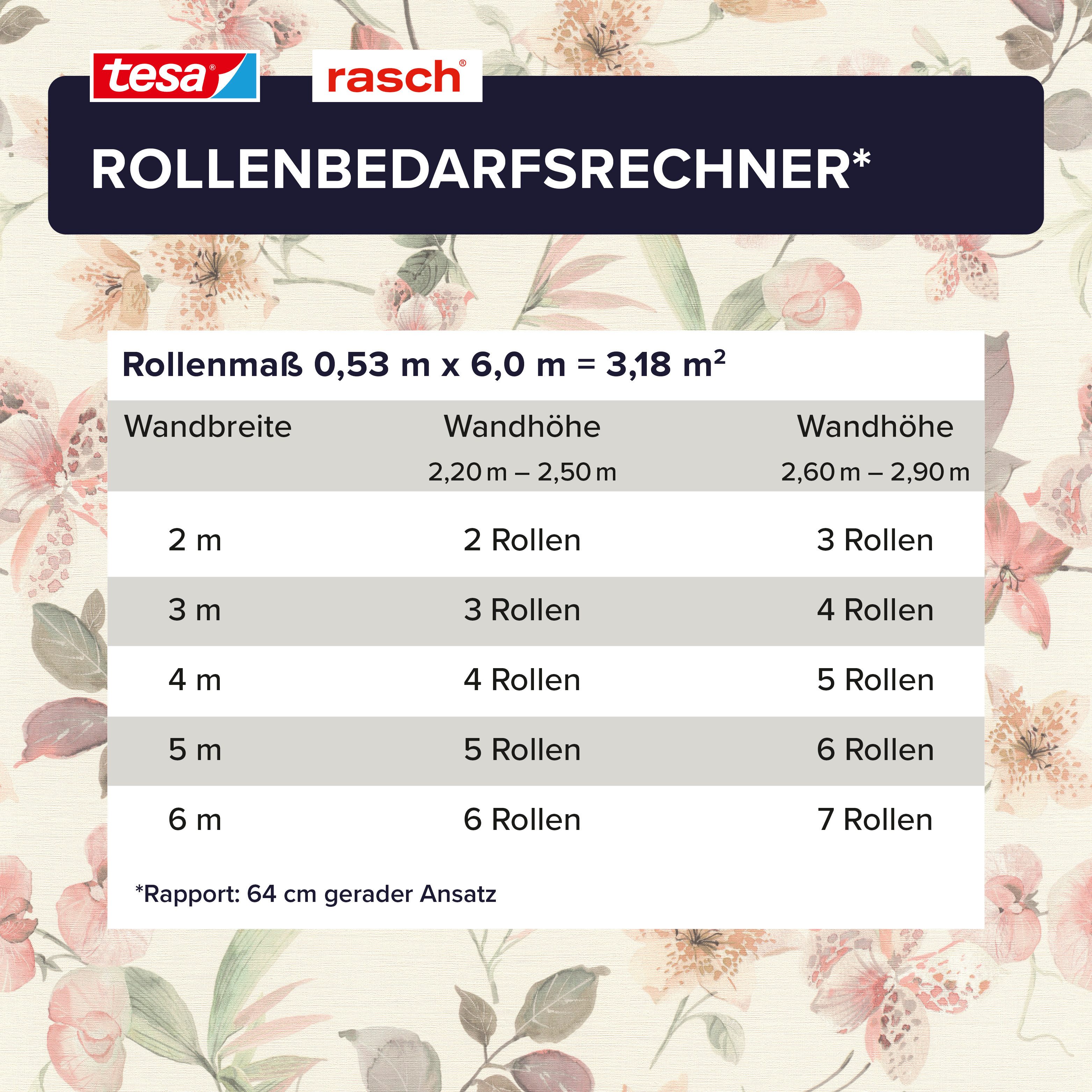 Rasch Vliestapete Lumina - Selbstklebende Tapete Blumen von tesa® x rasch®, strukturiert, floral, Landhausstil, geblümt, botanisch, (1 Rolle, 1 St), selbstklebe – Bild 5 von 5