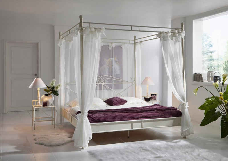 Junado® Himmelbett Venezia, Doppelbett, mit Vorhang, nostalgisches Flair, optimaler Liegekomfort