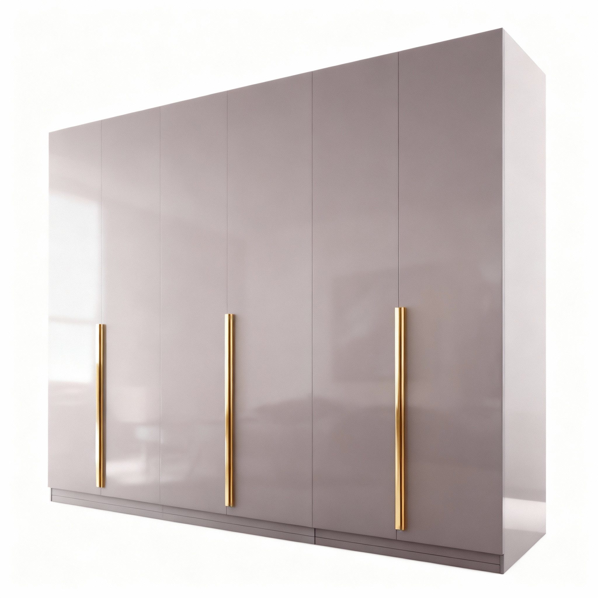 Palms-Store Kleiderschrank Prince 6‑türig Hochglanz Griffe in bronze-, chrom- und goldfarben (Spar-Set) Maße ca.: Breite: 300cm / Tiefe: 62cm / Höhe: 218cm