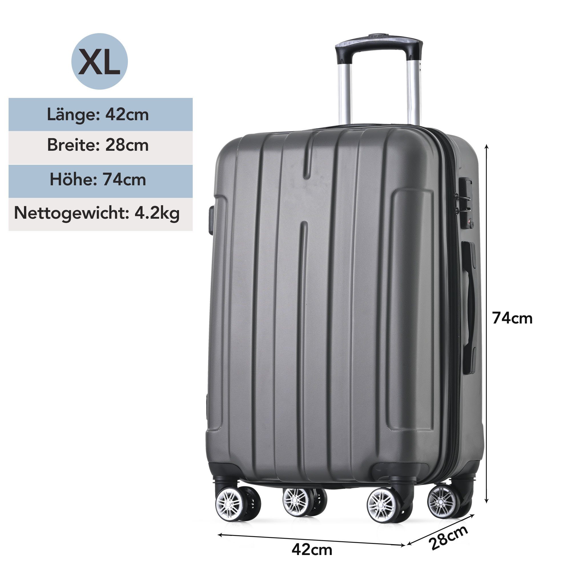 Hartschalen-Trolley Hartschalen-Handgepäck, 4 Rollen, Koffer mit TSA-Schloss und Universalrad, Erweiterbar Seitengriff