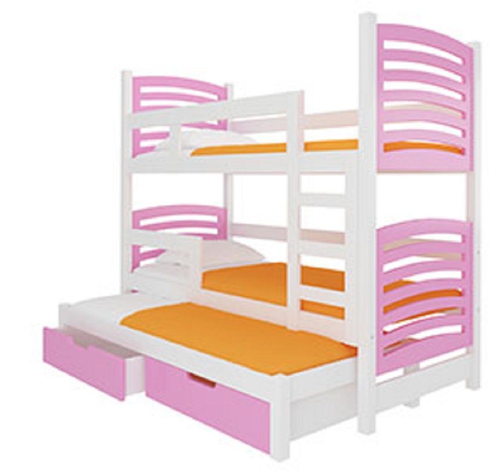 Feldmann-Wohnen Hochbett 3 weiß Kiefer (Etagenbett Farbe rosa Schlafgelegenheiten) Absetzungen: mit SORIA / wählbar